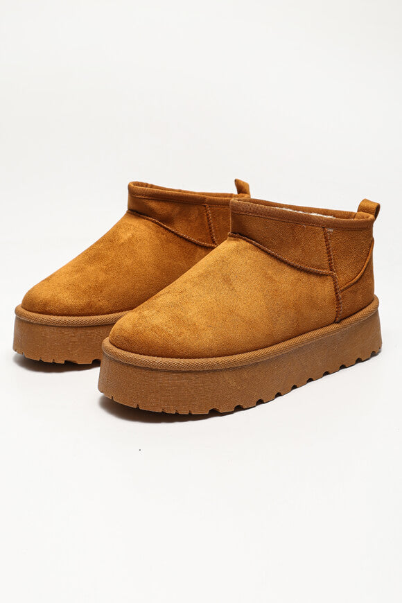 Gefütterte Plateau Stiefelette - Camel