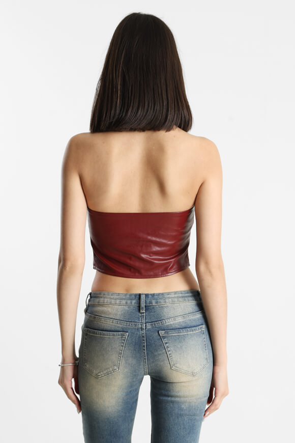 Neckholder Kunstleder Crop Top - Bordeaux