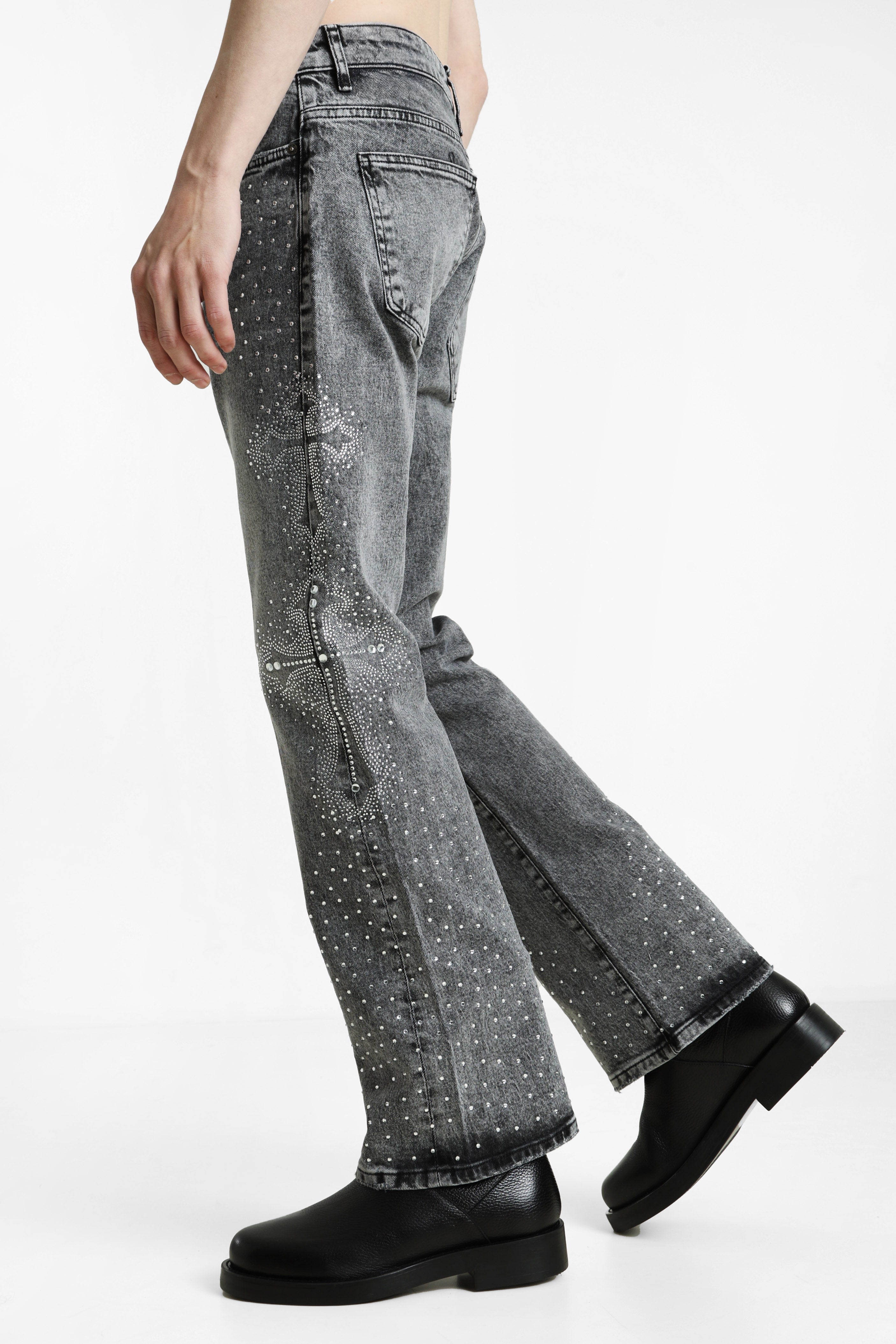 Loose Fit Jeans mit Strass - Black Washed