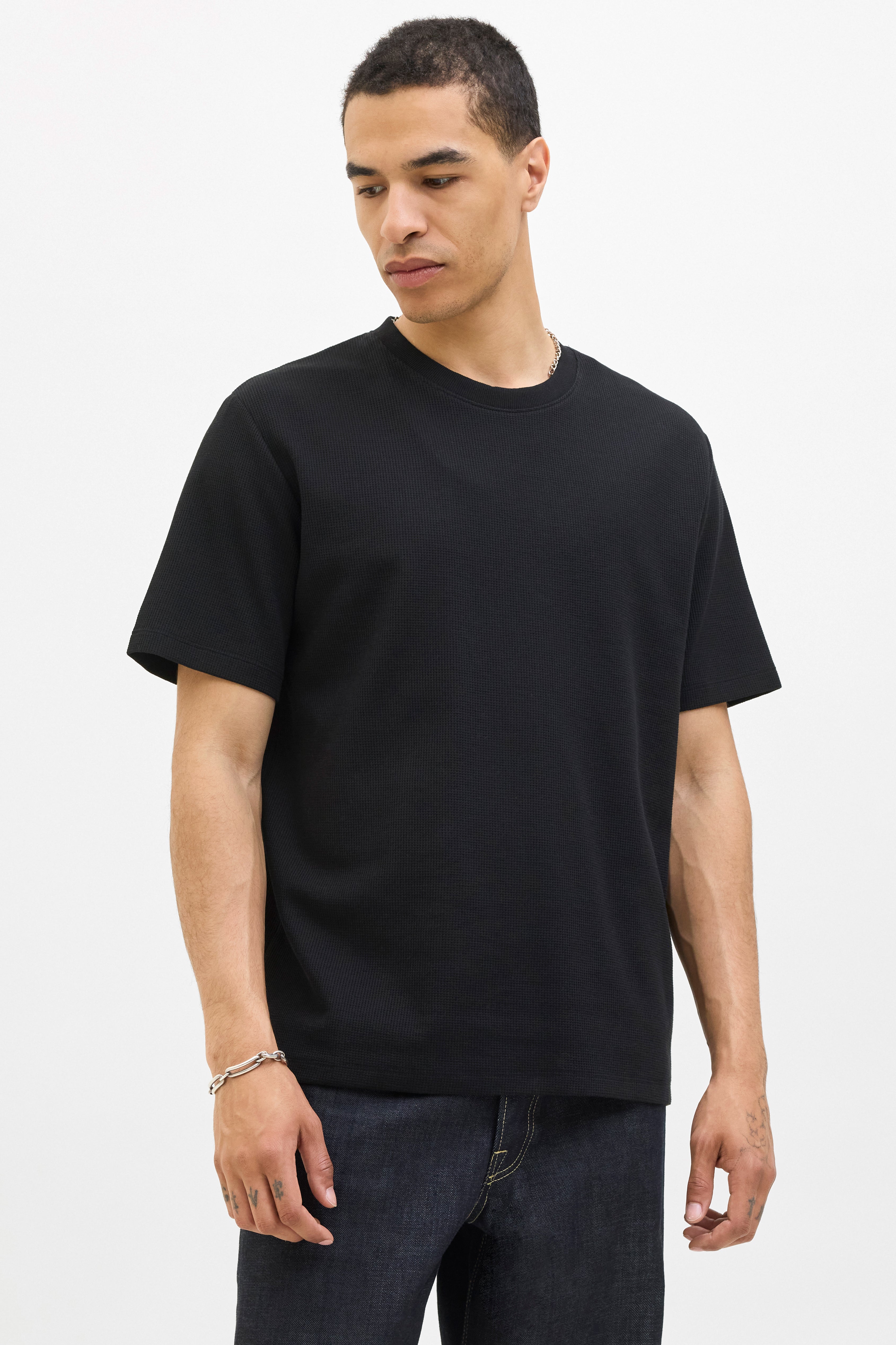 JJEAUSTIN T-Shirt mit Waffelstruktur - Black