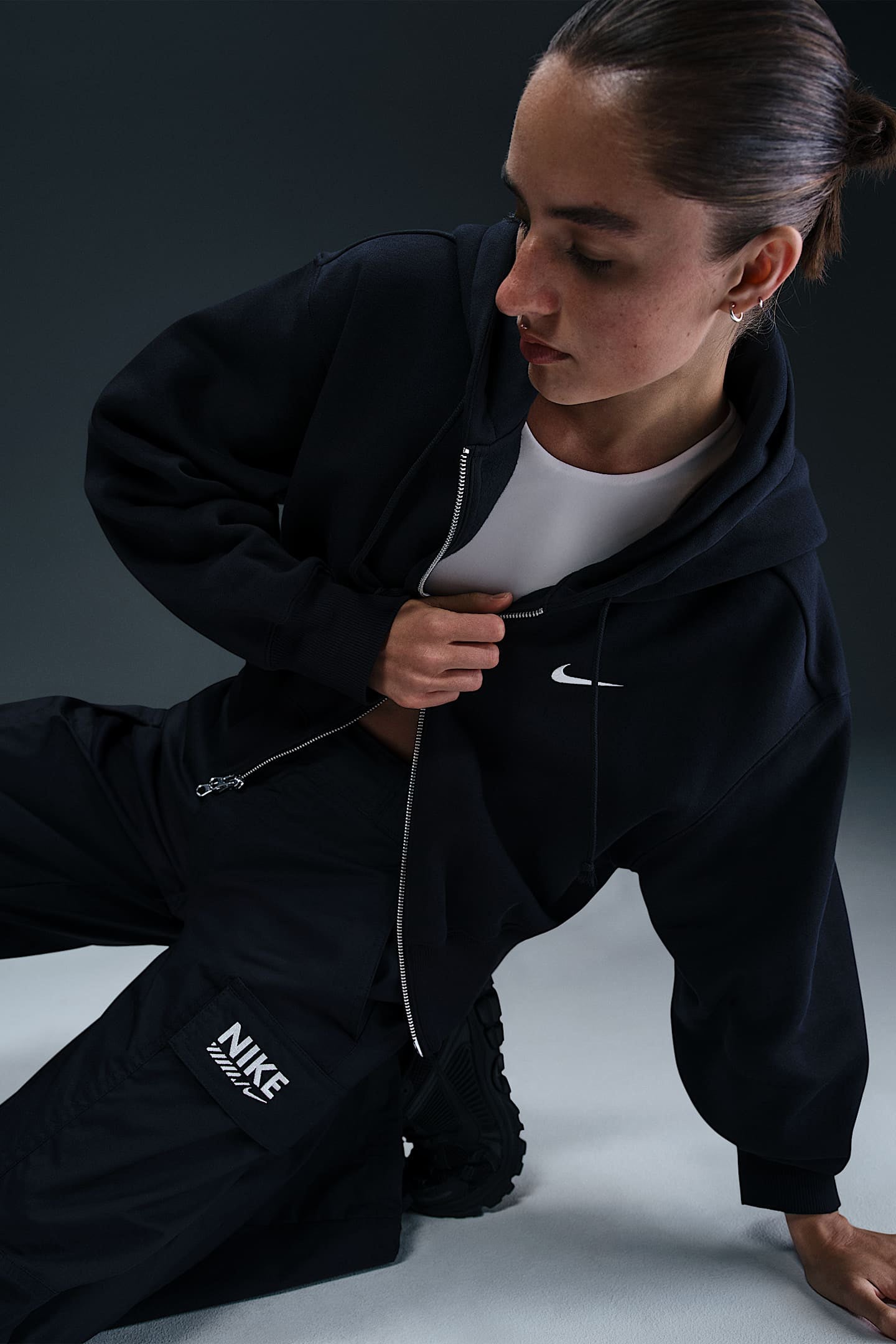 Crop Kapuzensweatjacke - Black