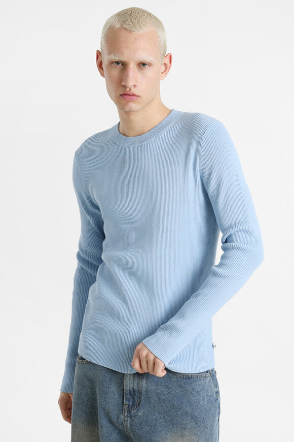 Gerippter Strickpullover - Hellblau