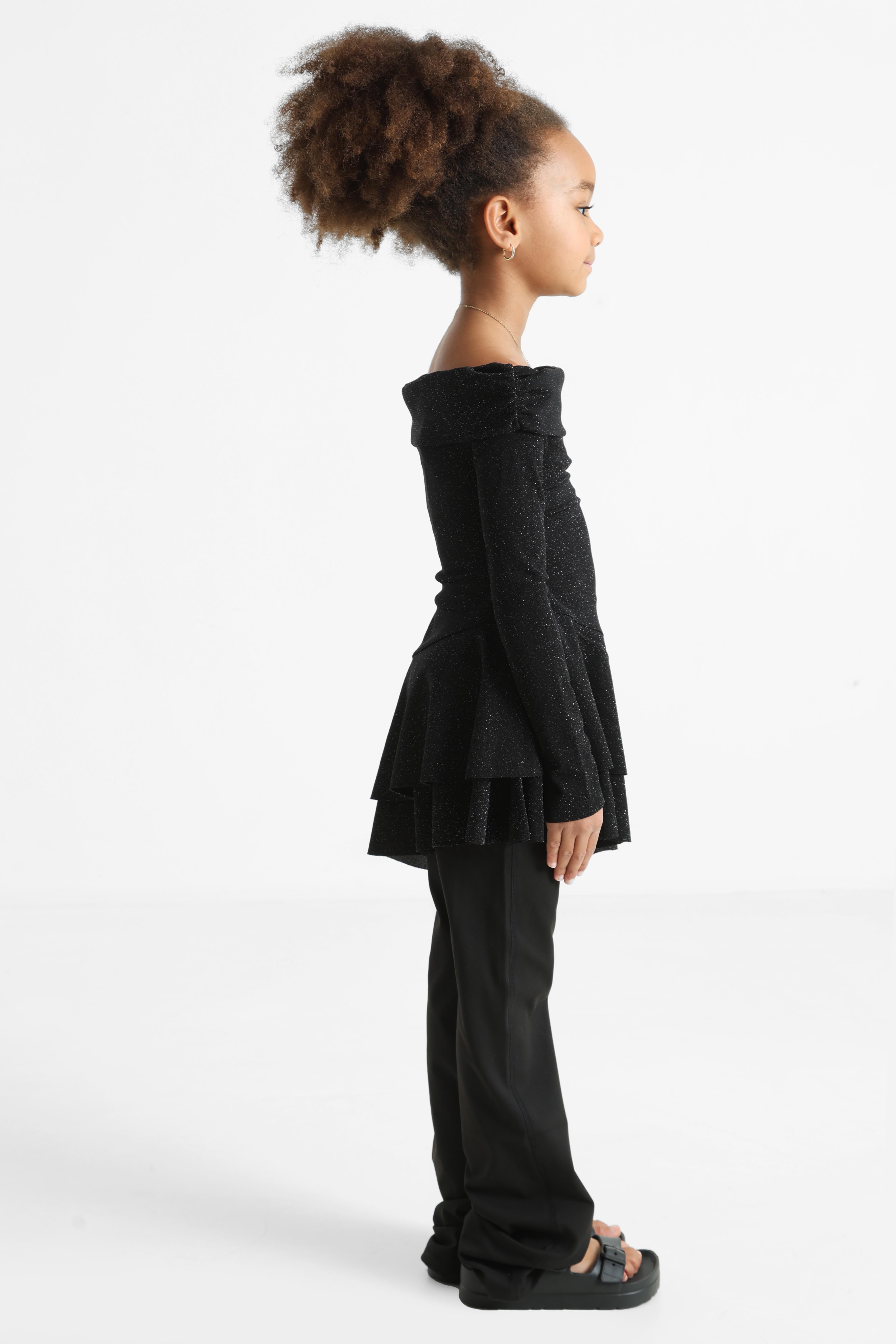 Glitzer Off Shoulder Minikleid - Schwarz + Silber