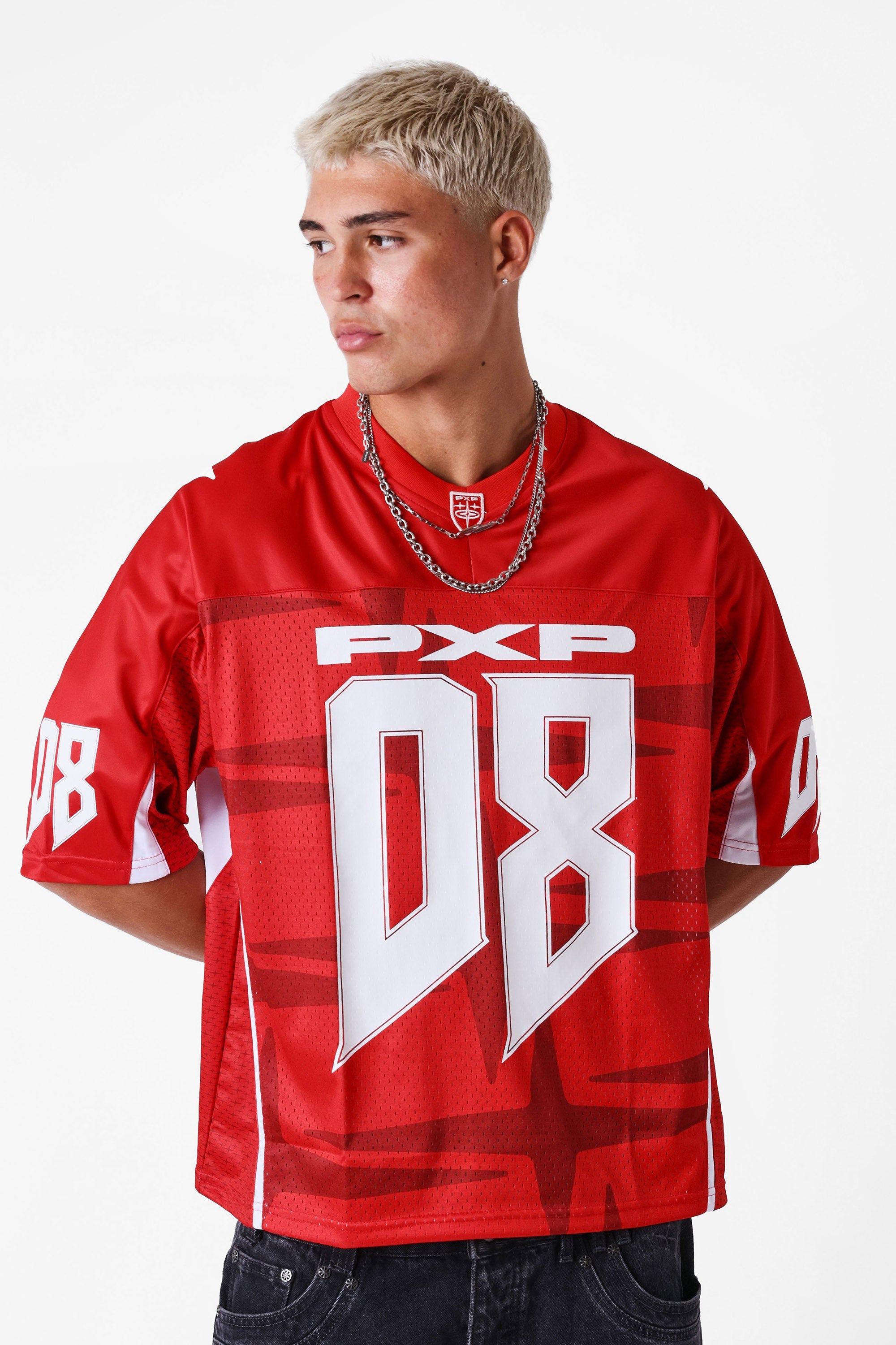 Mesh Oversize T-Shirt - Red + White