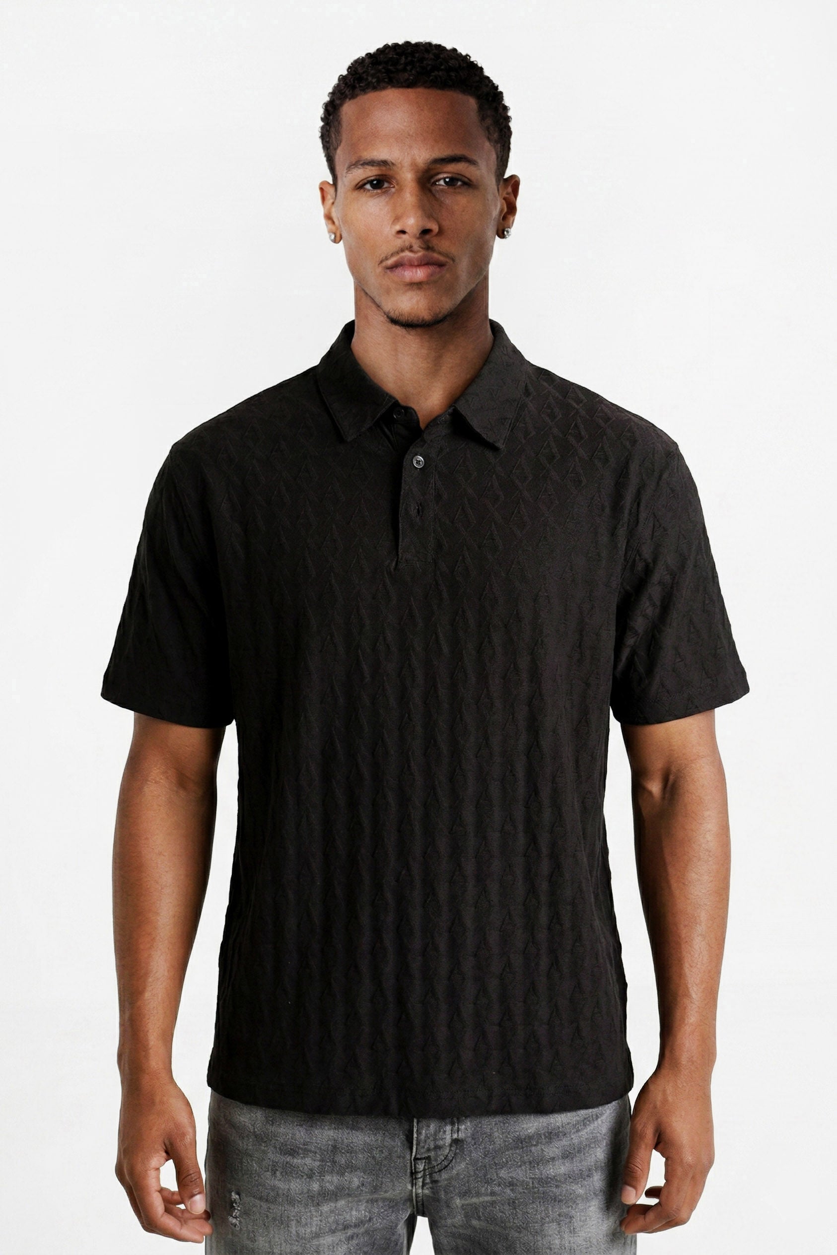 Strukturiertes Poloshirt - Black