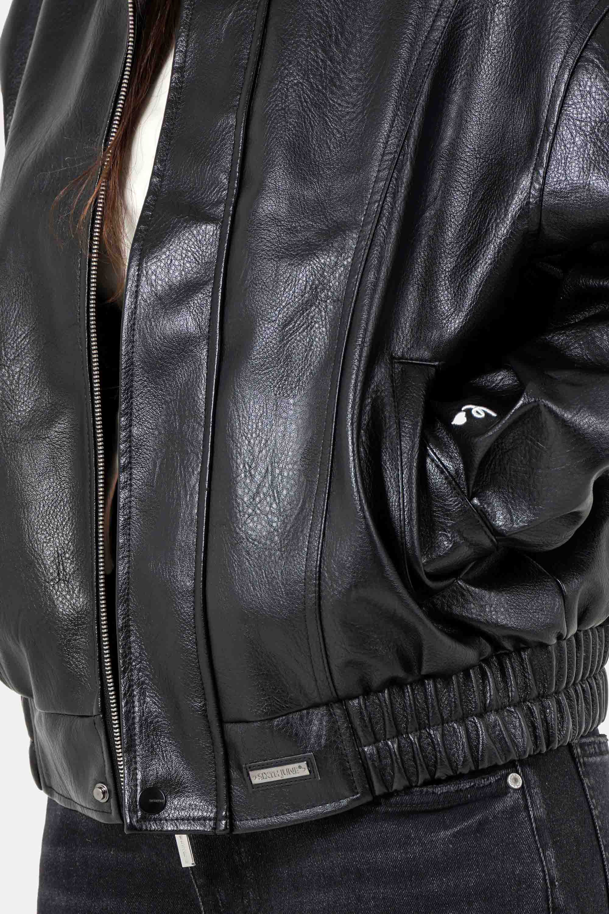 Leichte Bomber Kunstlederjacke - Black