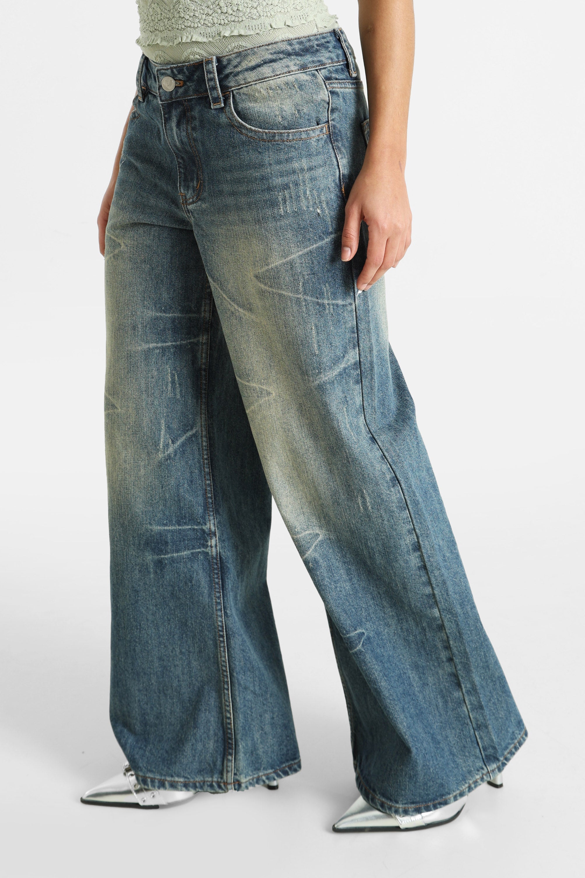 Wide Leg Jeans - Blau Denim