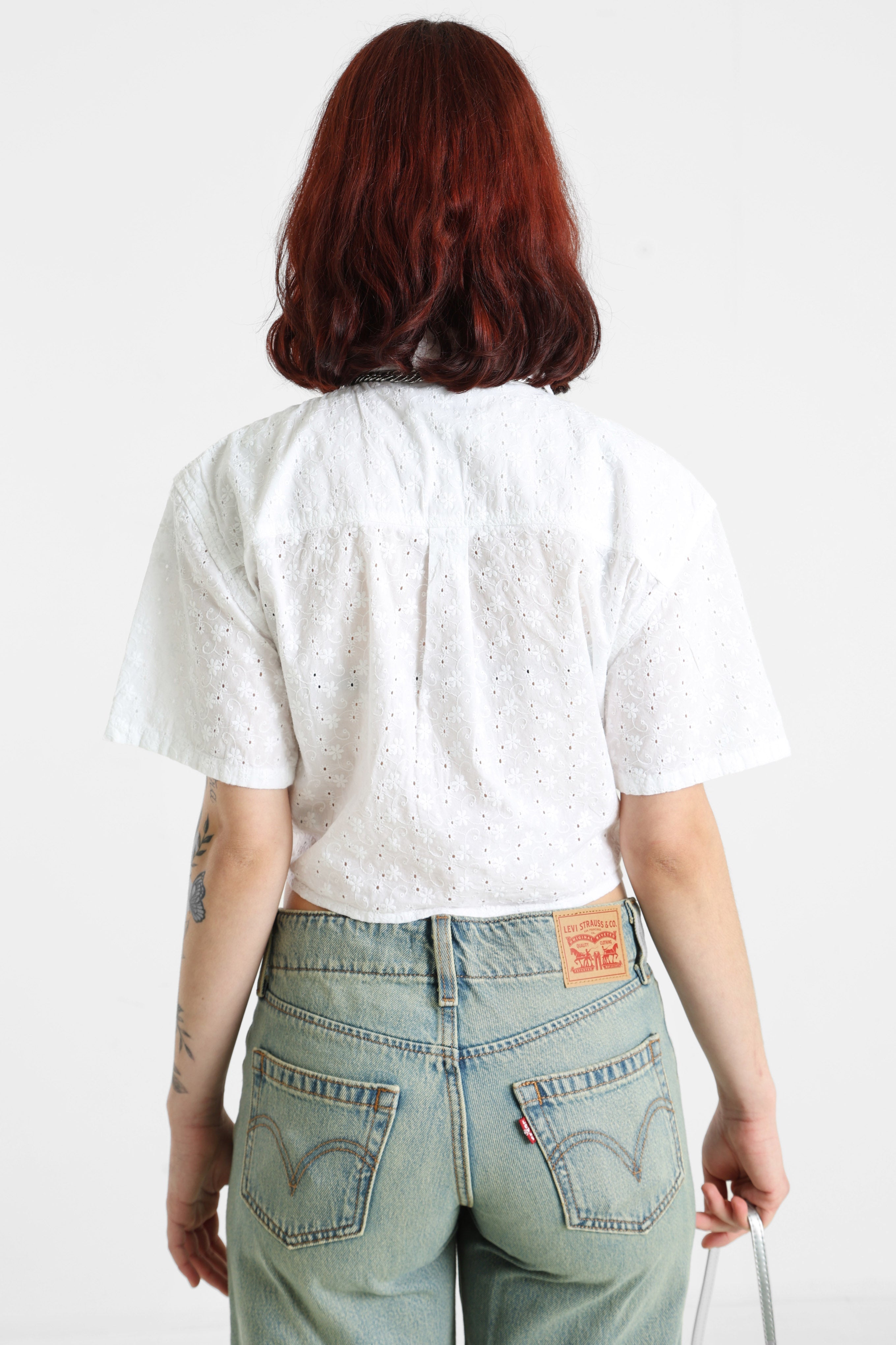 Crop Hemd mit Lochmuster - Pure White