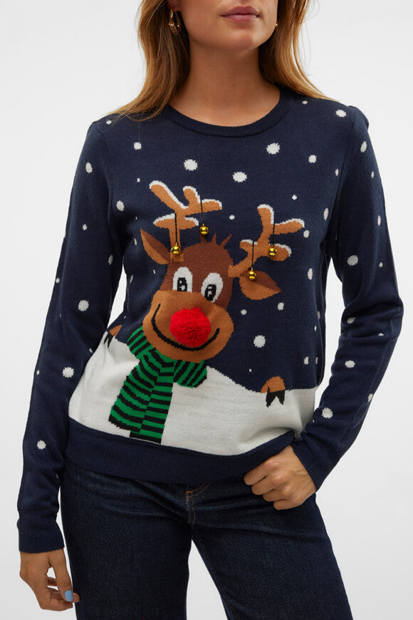Snowy Deer Weihnachtsstrickpullover - Navy Blazer