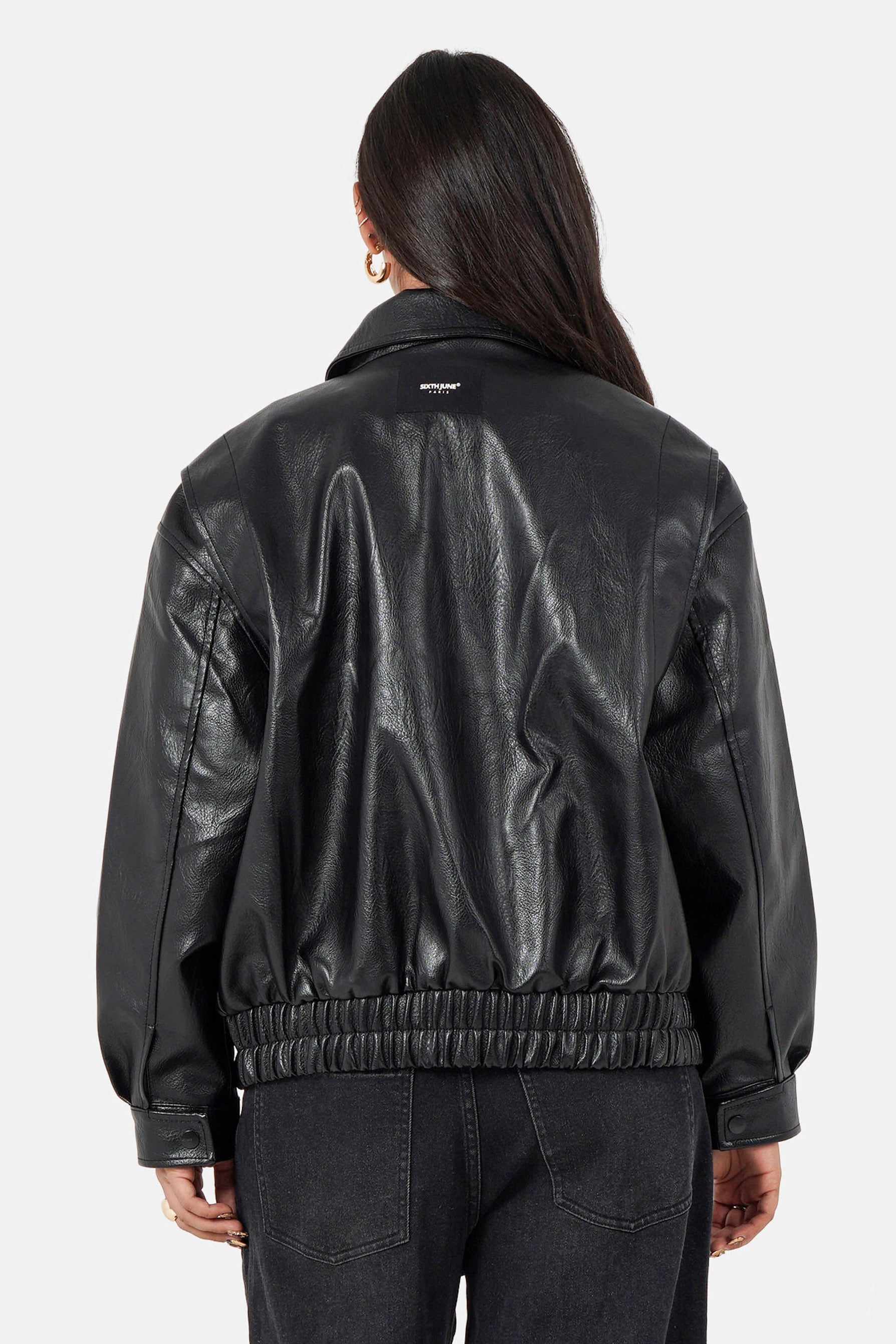 Leichte Bomber Kunstlederjacke - Black