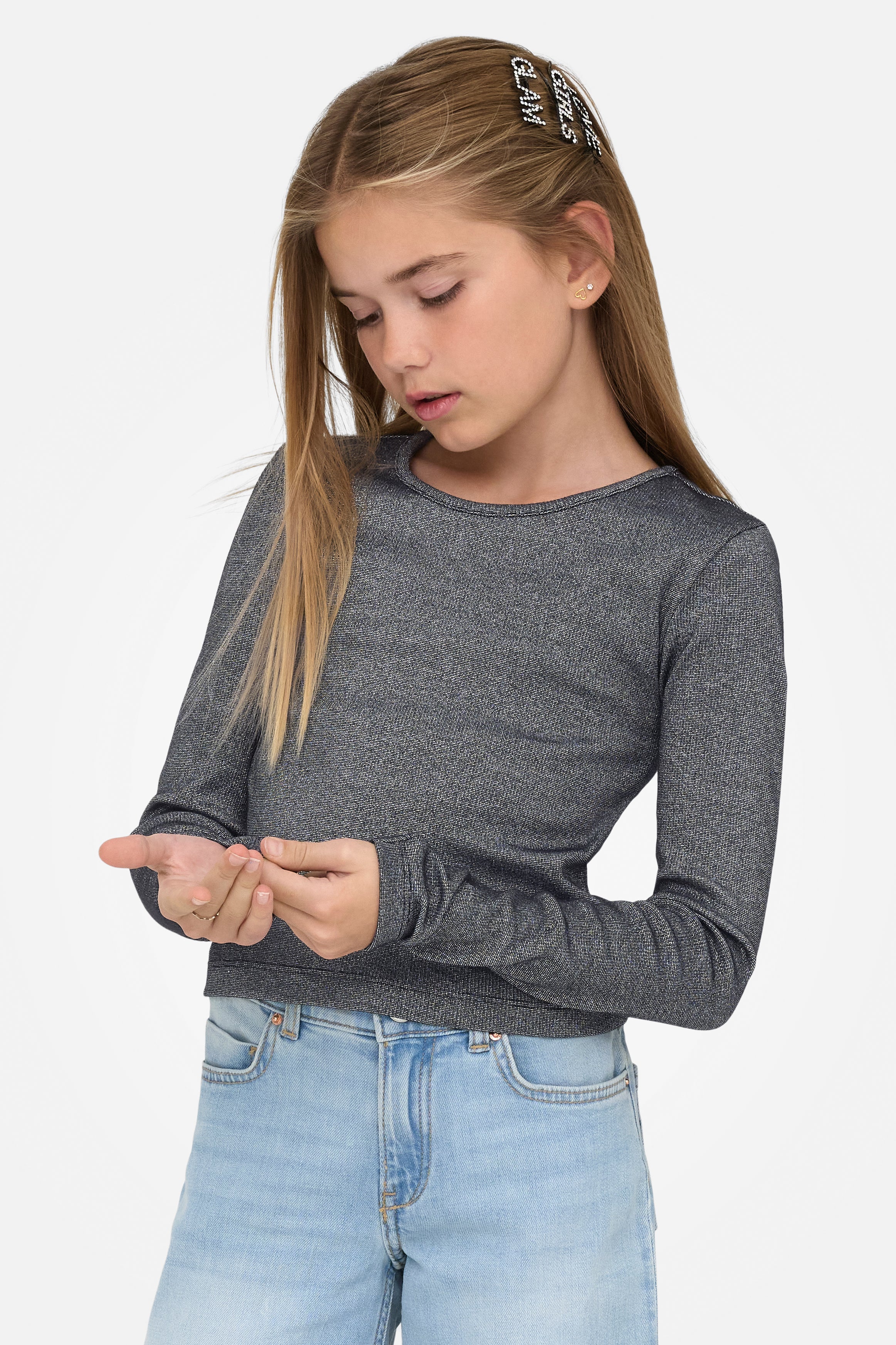 KOGTRINNY Geripptes Glitzer-Langarmshirt - Black + Silver