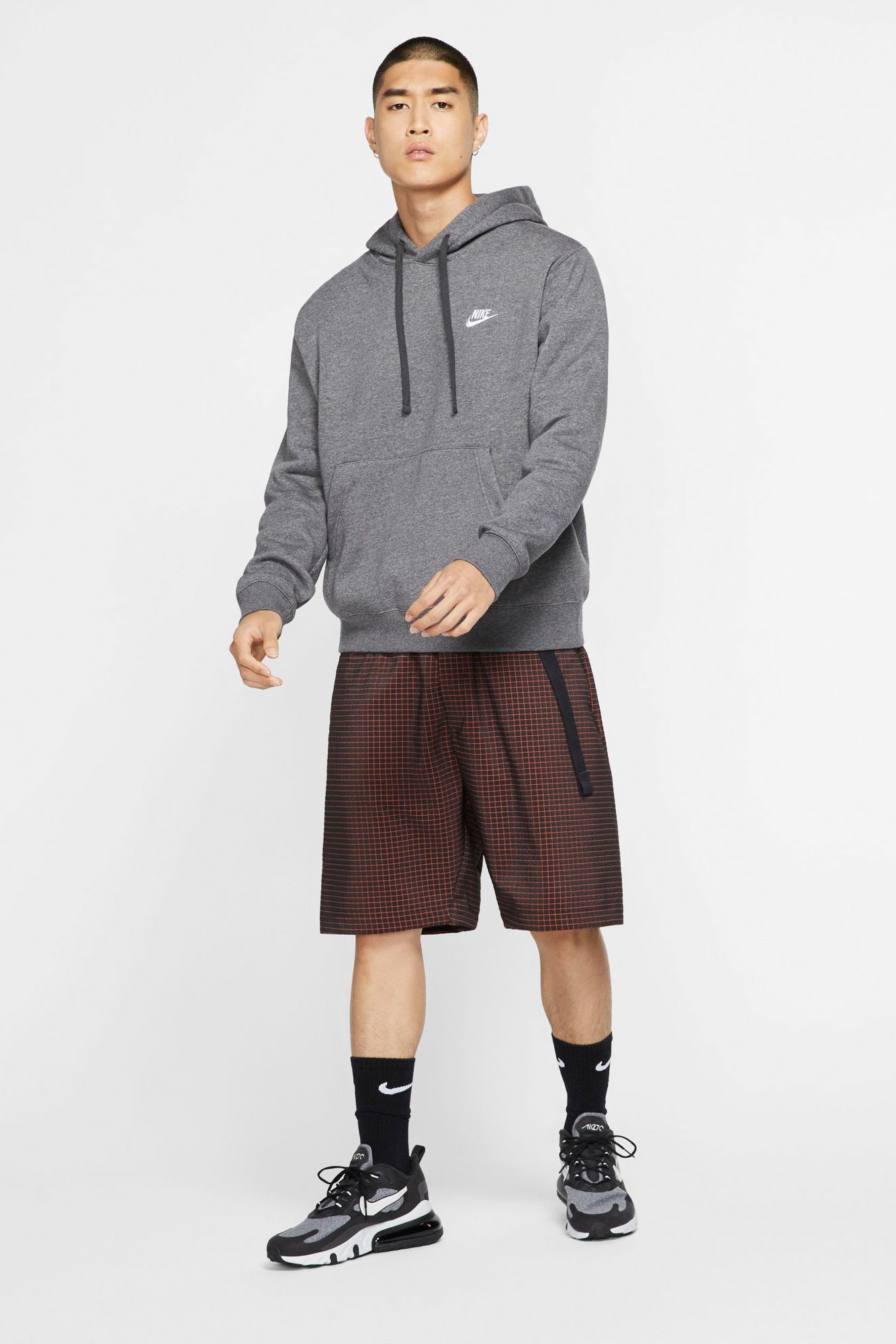 Sportswear Club Fleece Kapuzensweatshirt - Dunkelgrau meliert + Weiss