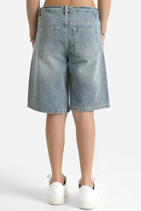 Baggy Fit Jeansshorts - Gewaschen Blau