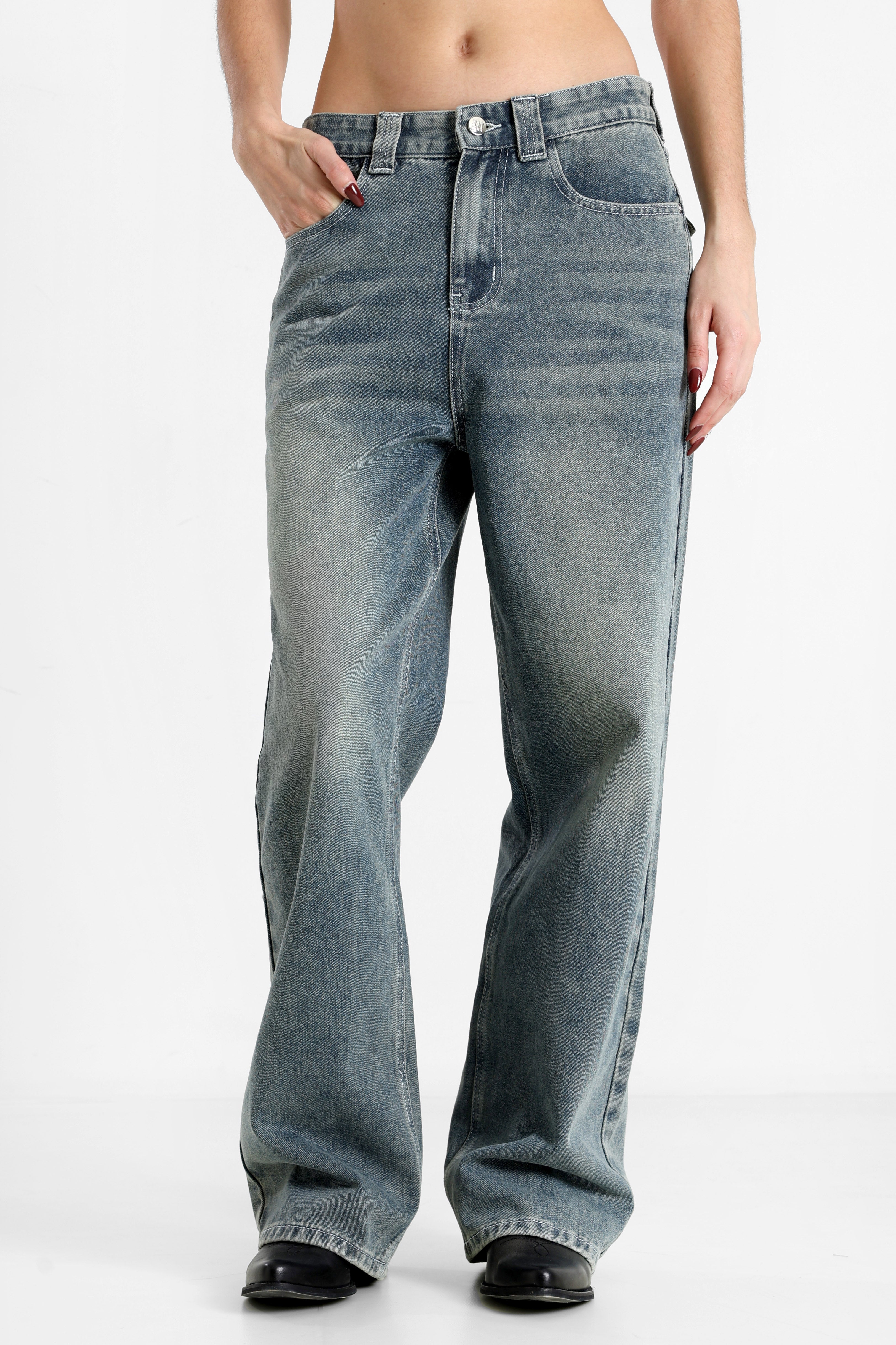 Baggy Fit Jeans - Medium Blau Used