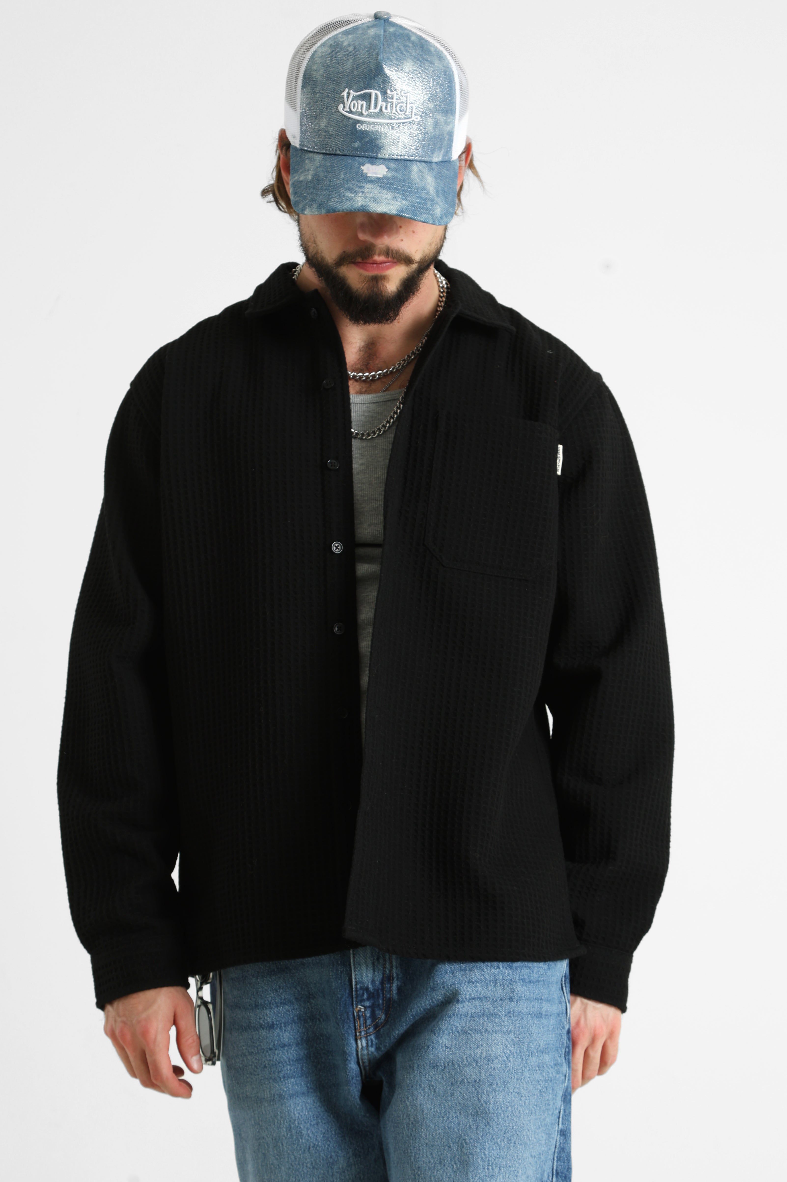 RRCHEN Overshirt mit Waffelstruktur - Black