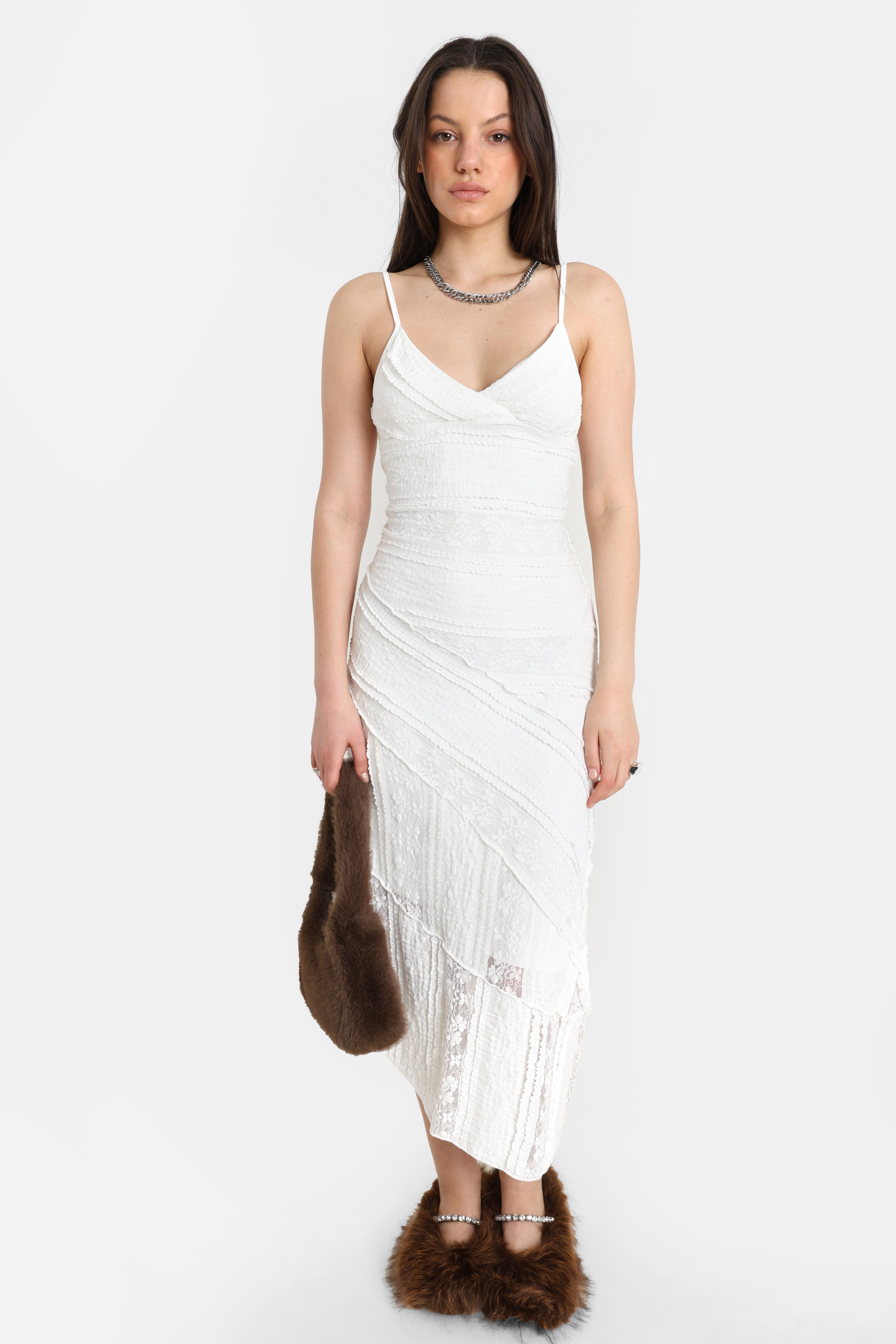 Strukturiertes Midikleid - Offwhite