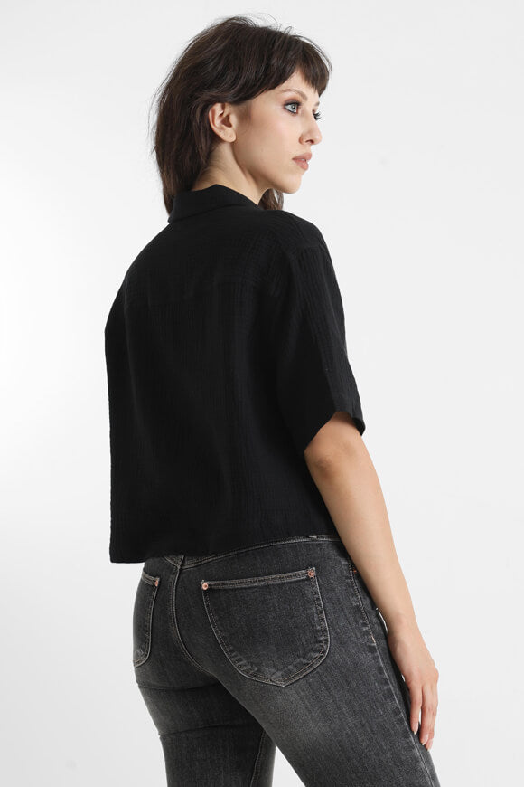 Musselin Crop Hemd - Schwarz