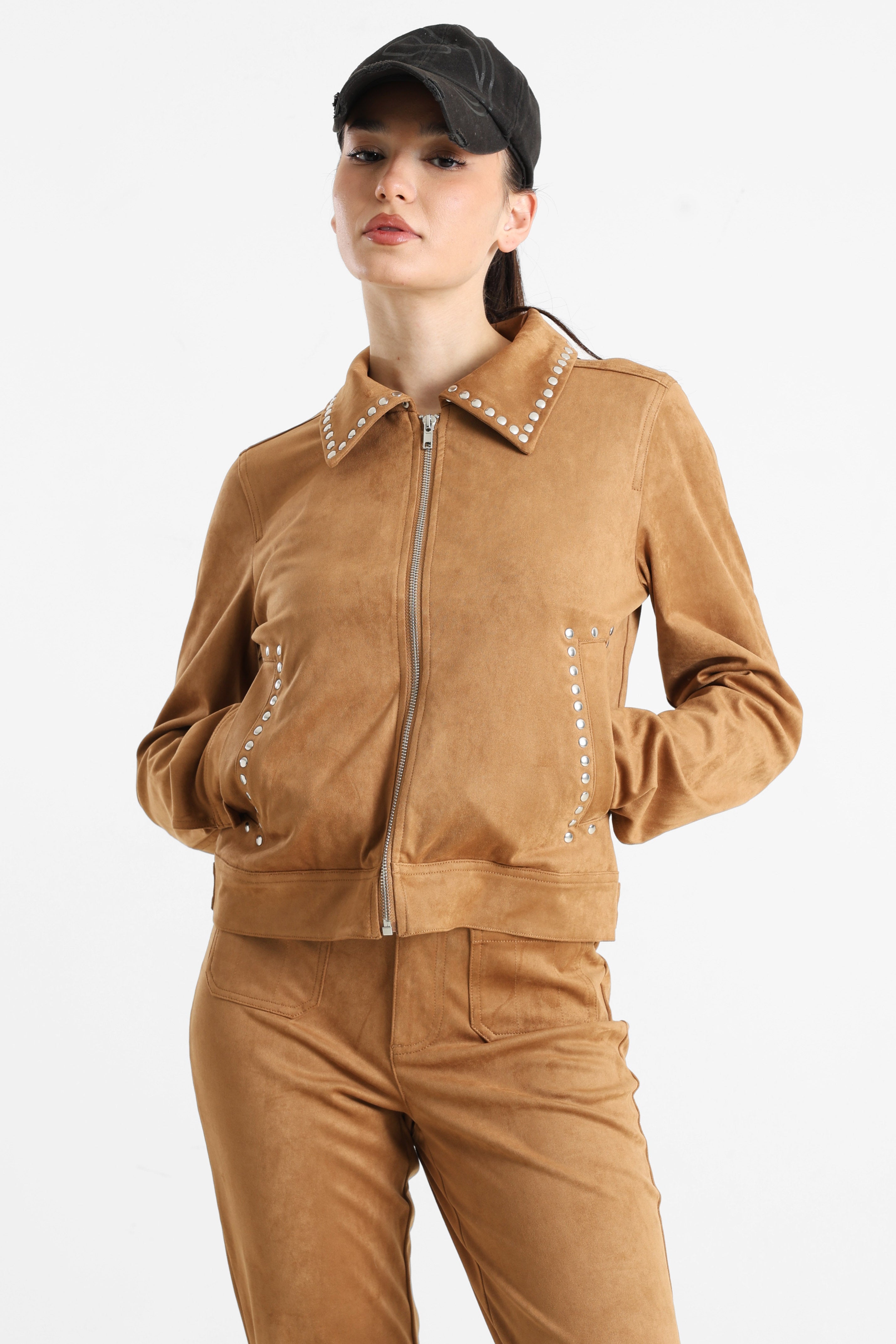 Kunstwildleder Jacke - Cognac
