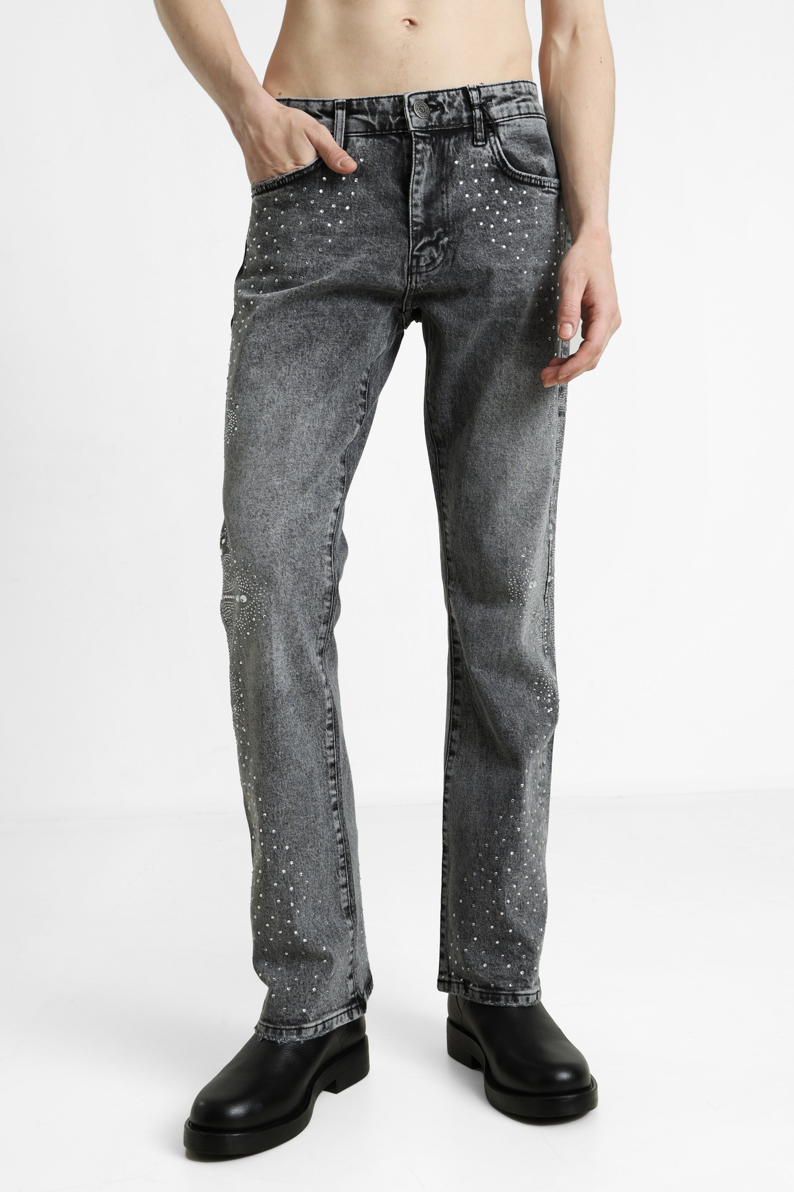 Loose Fit Jeans mit Strass - Black Washed