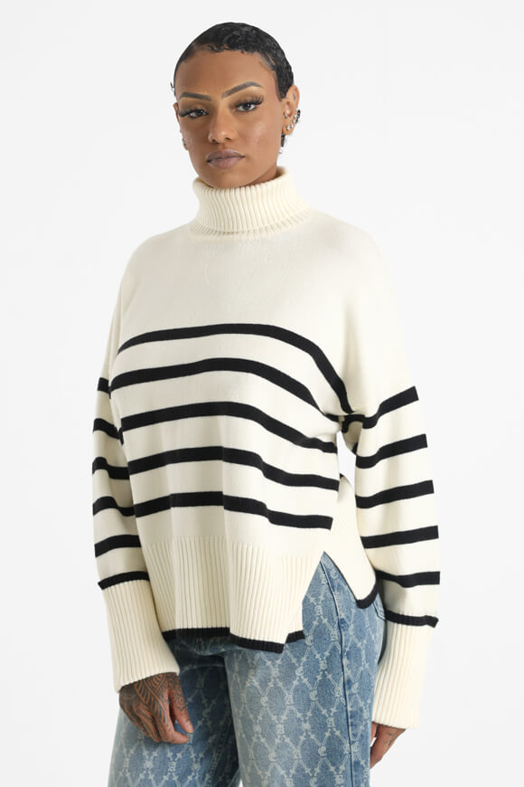Oversize Rollkragenpullover - Offwhite + Schwarz