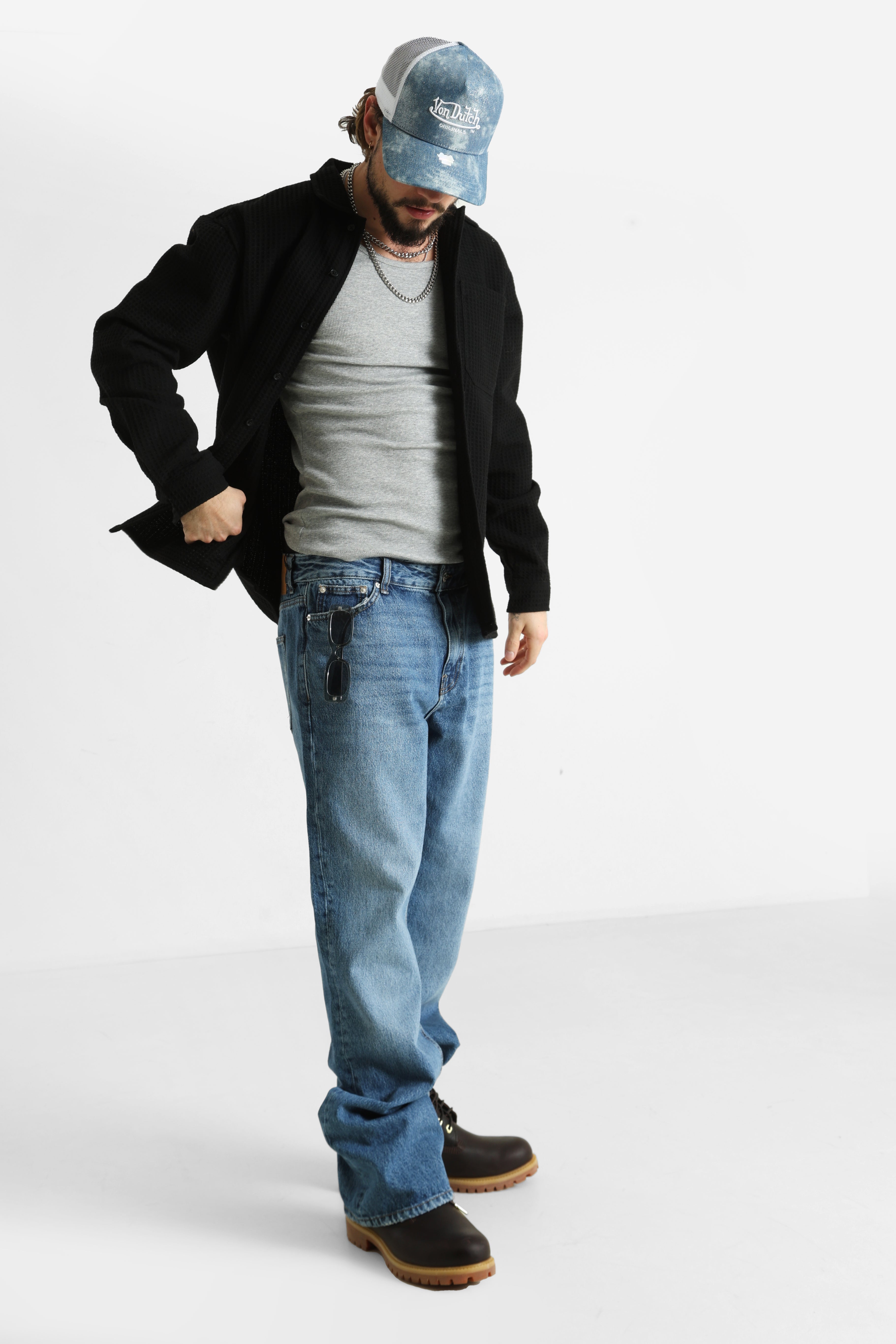 RRCHEN Overshirt mit Waffelstruktur - Black