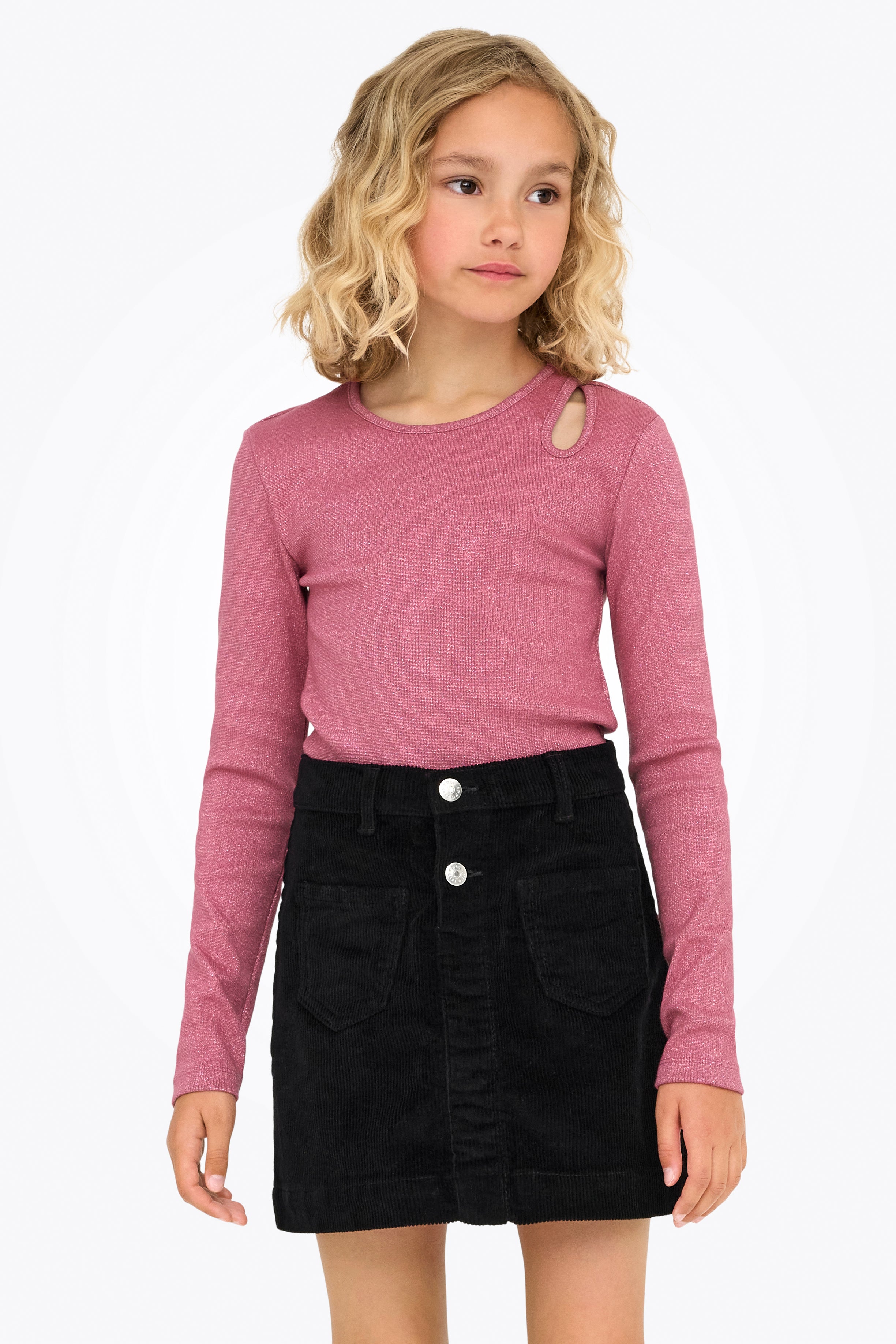 KOGTRINNY Geripptes Glitzer-Langarmshirt - Rose Wine