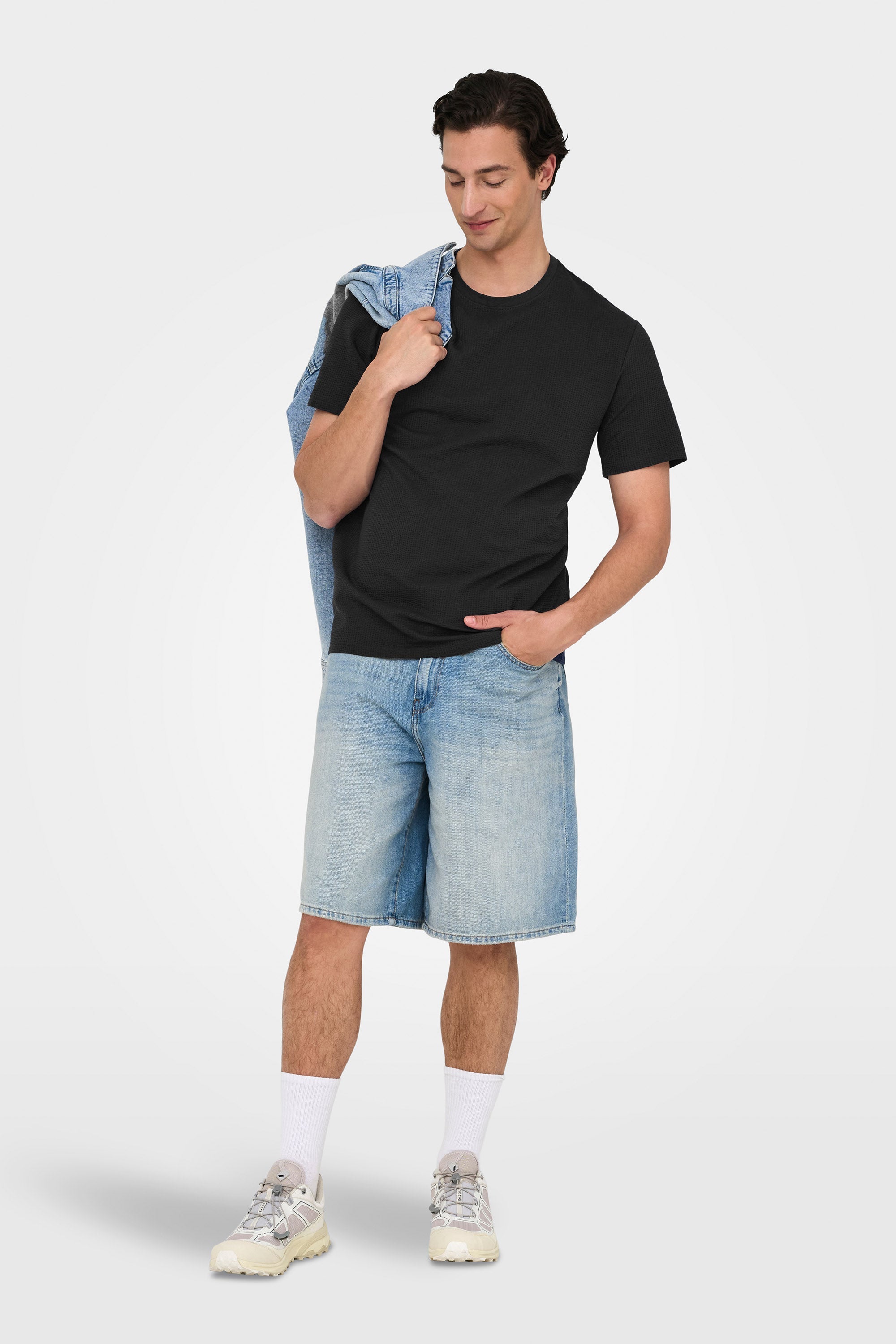 ONSKIAN T-Shirt mit Waffelstruktur - Black