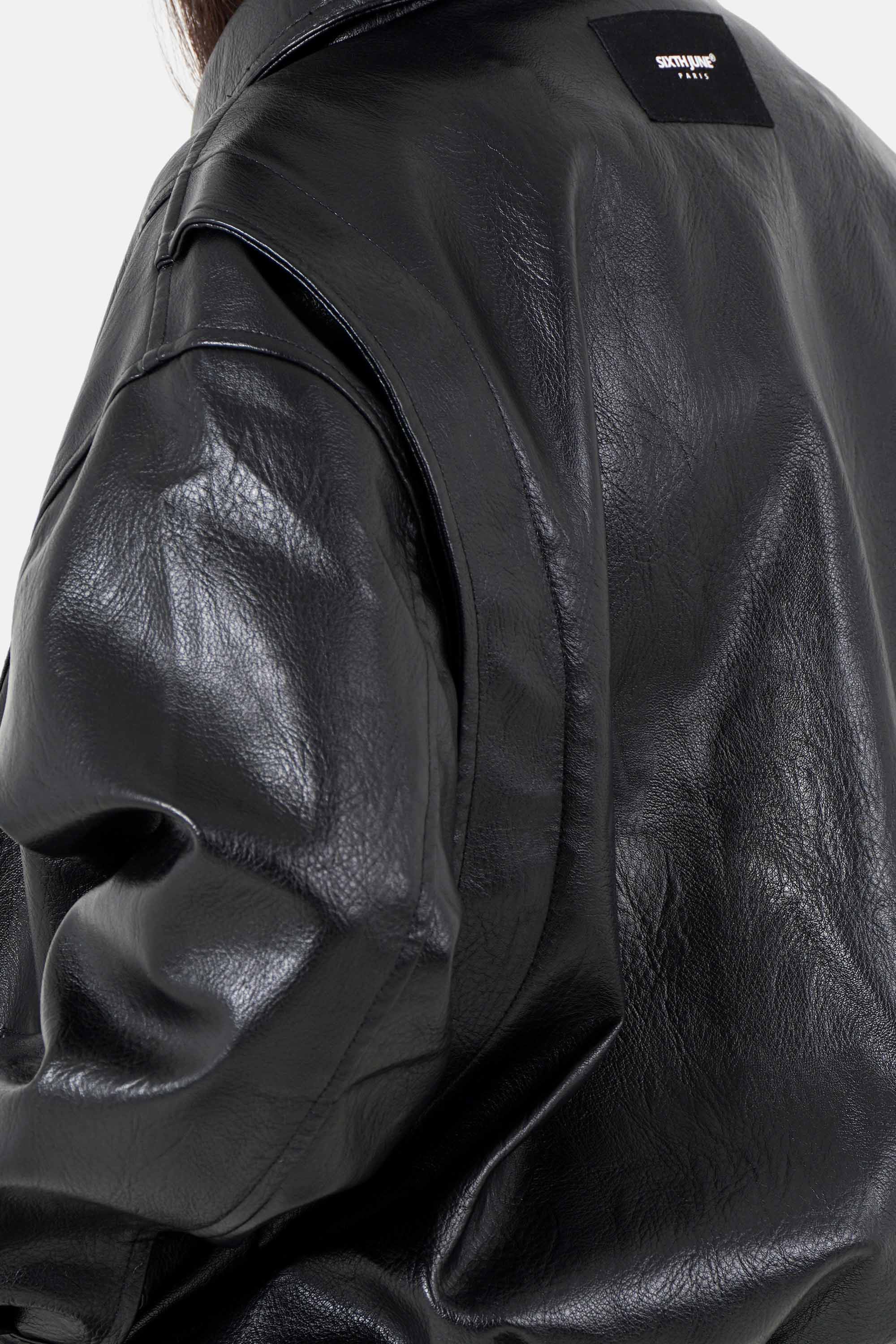 Leichte Bomber Kunstlederjacke - Black