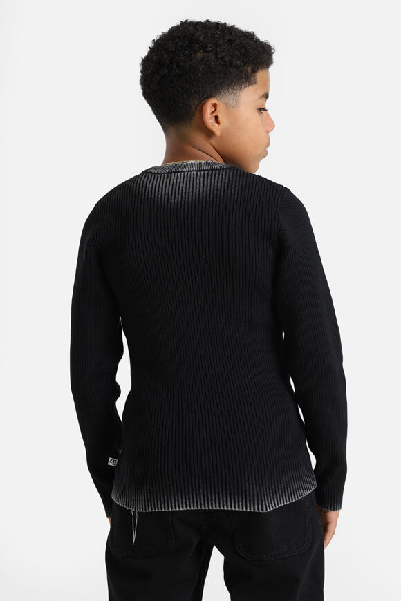 Gerippter Strickpullover - Schwarz + Weiss