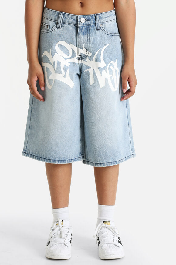Baggy Fit Jeansshorts - Hellblau