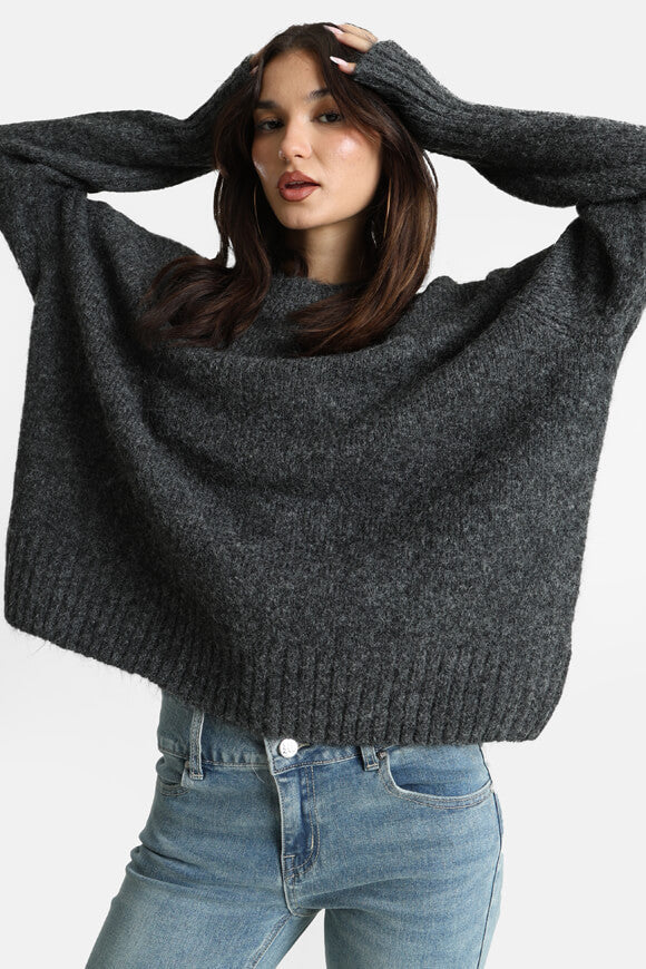 Oversize Strickpullover - Anthrazit meliert