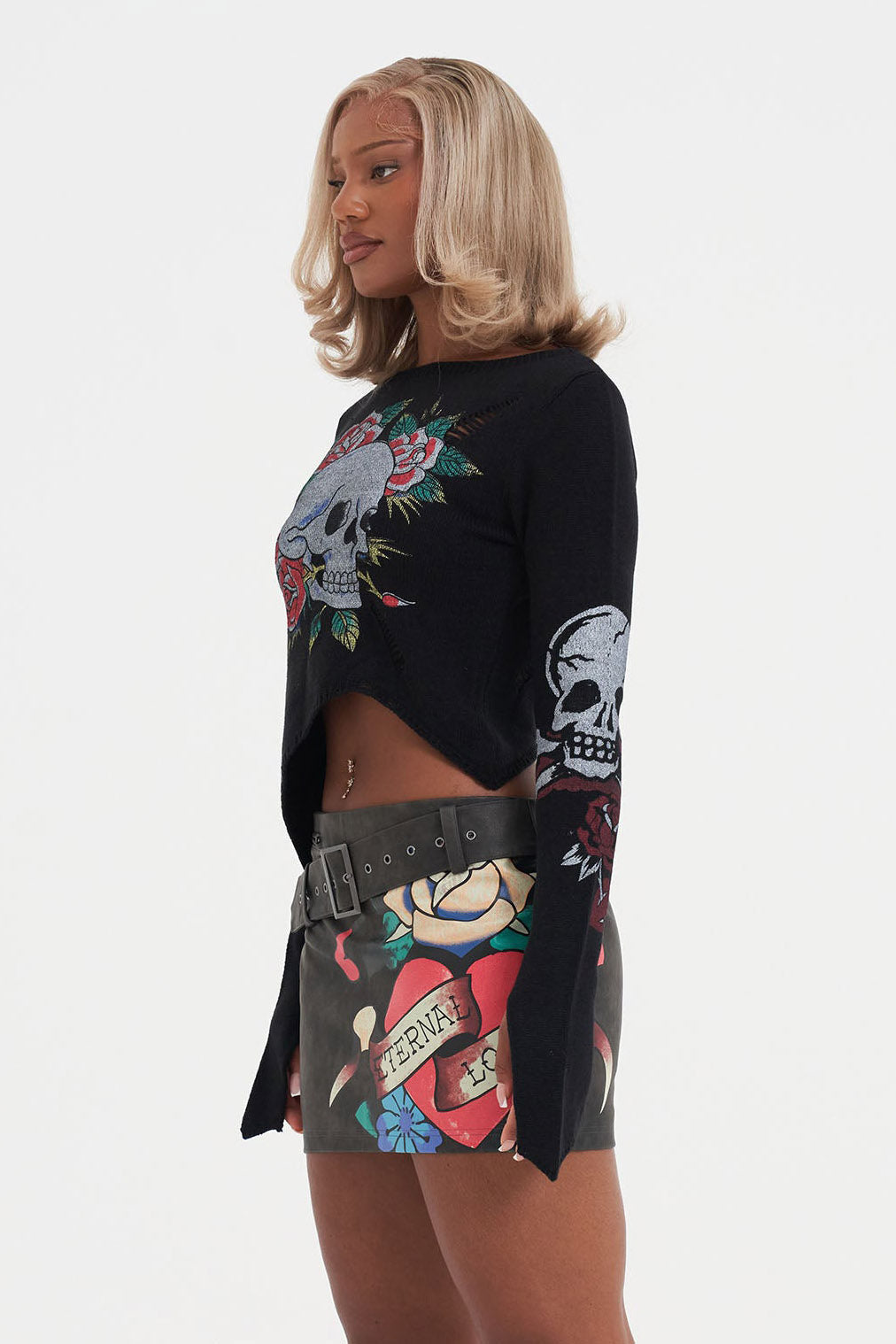Skull and Roses Strickpullover - Black