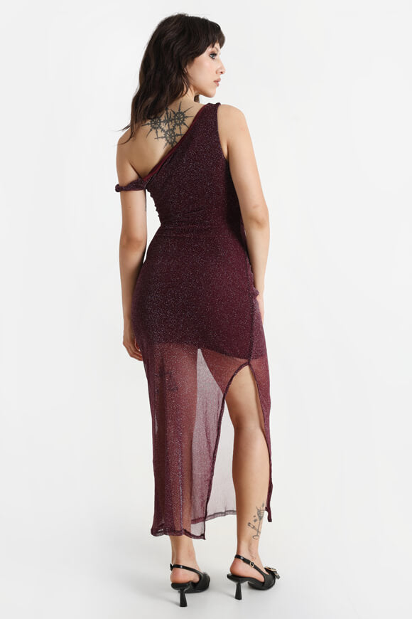 One Shoulder Glitzer Maxikleid - Bordeaux
