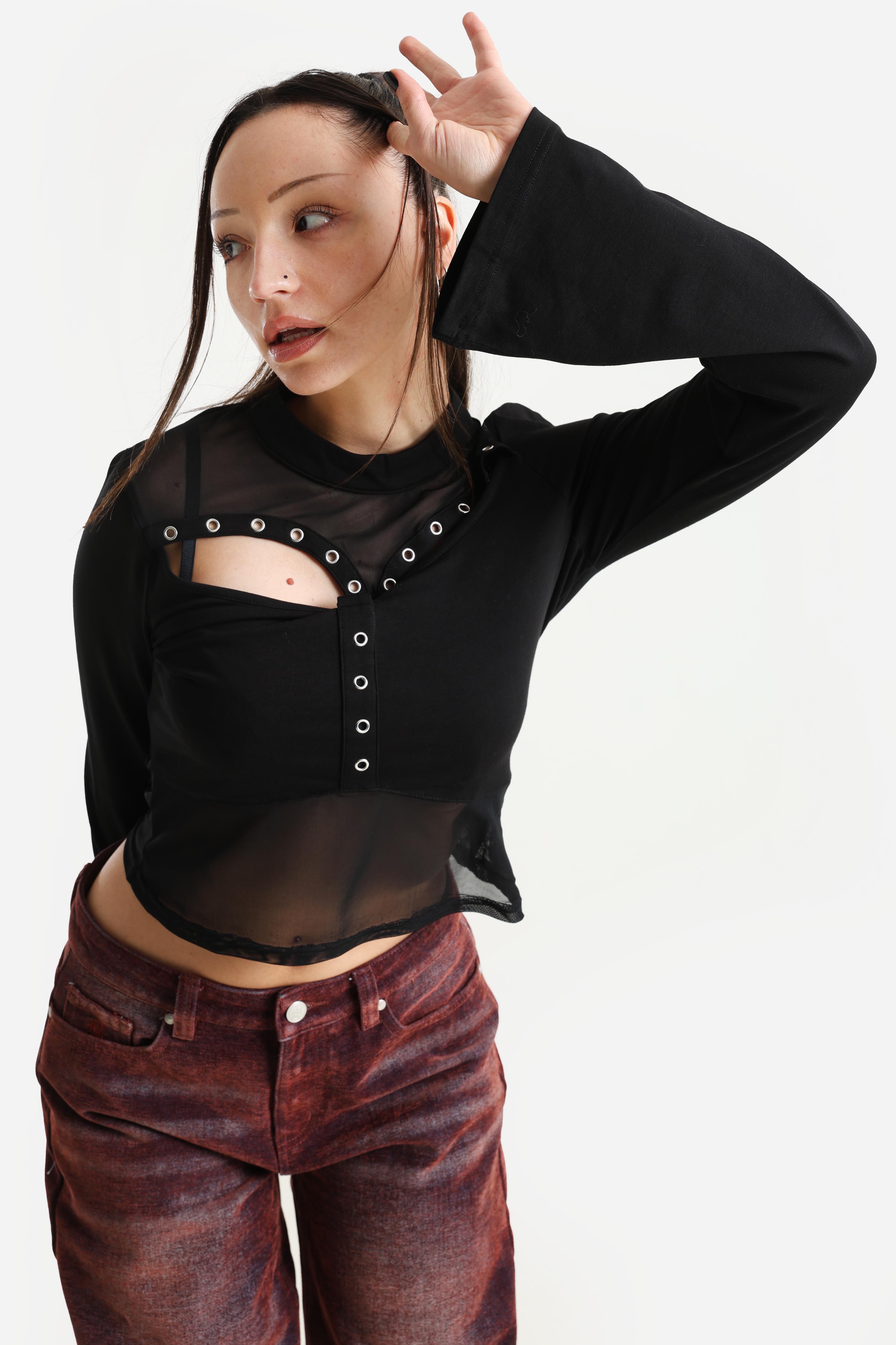 Cordella Crop Langarmshirt - Black