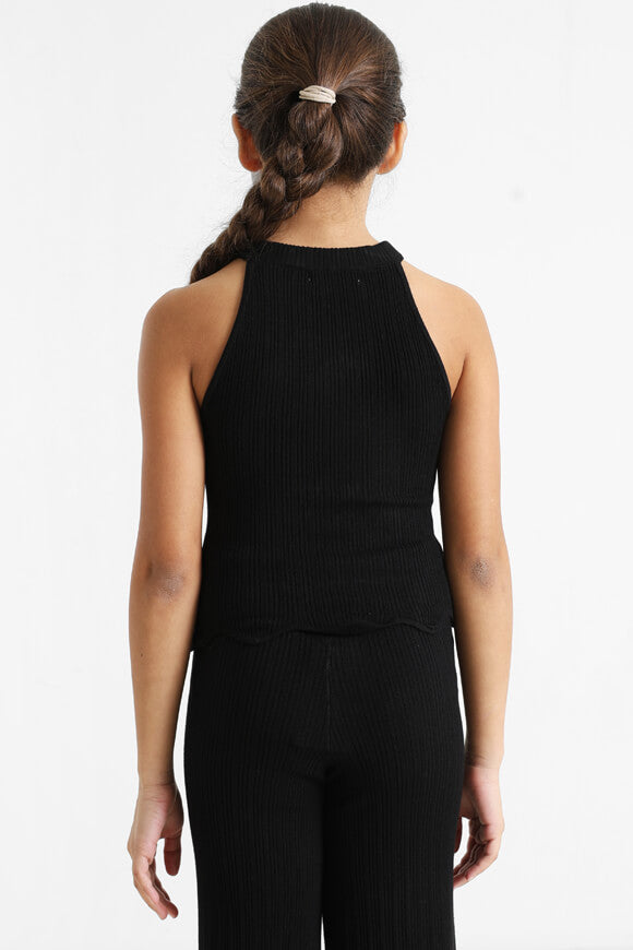 Geripptes Crop Stricktop - Schwarz