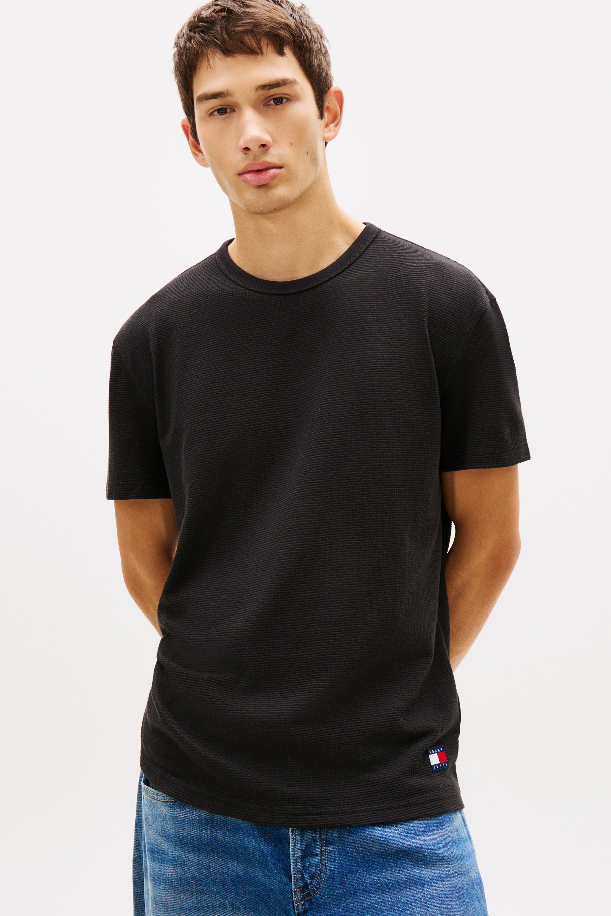 T-Shirt mit Waffelstruktur - Black