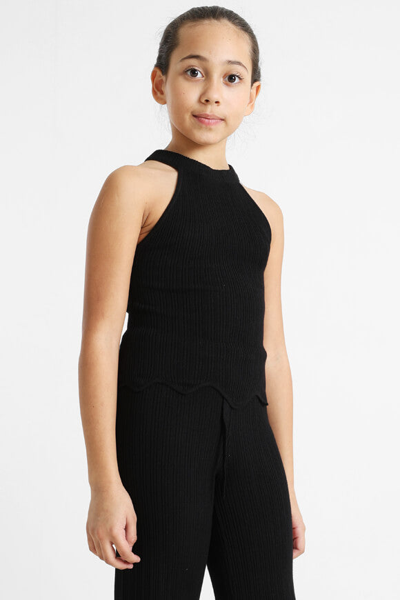 Geripptes Crop Stricktop - Schwarz