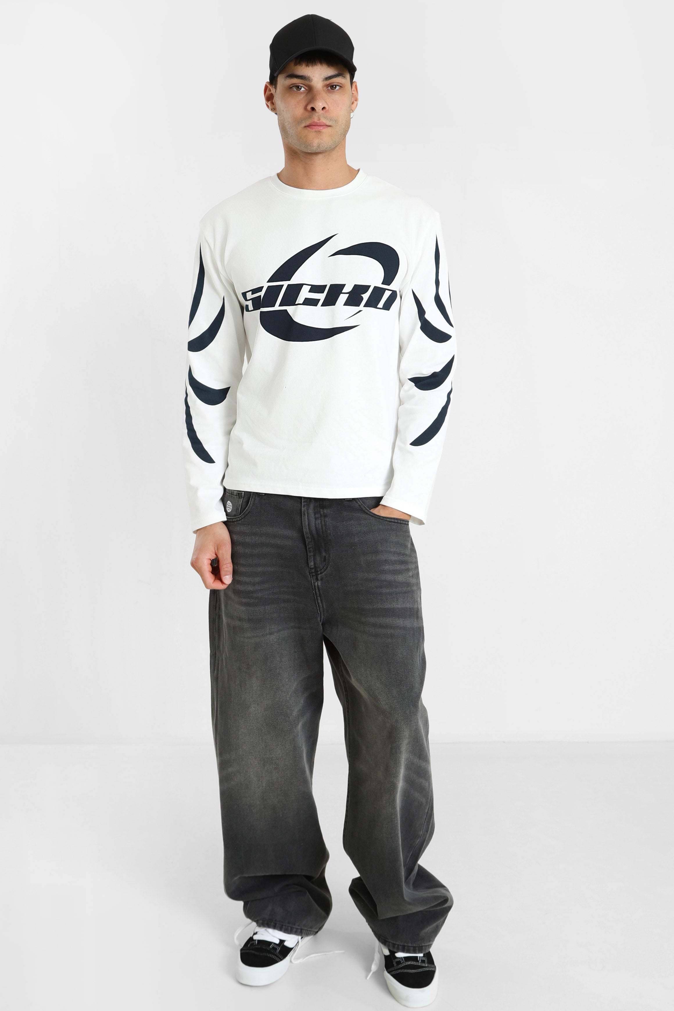 Langarmshirt - Offwhite + Schwarz