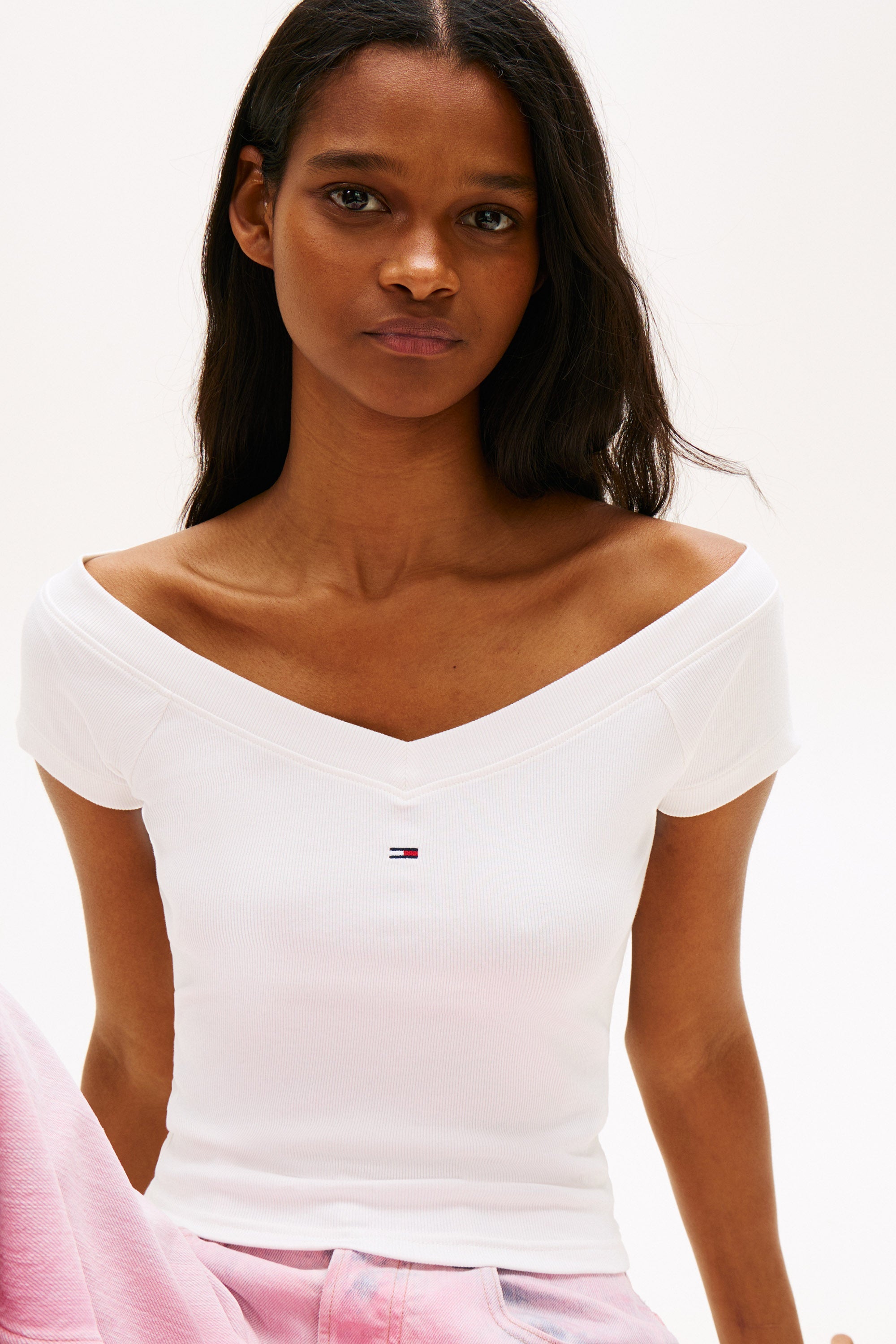 Off Shoulder Crop T-Shirt - Off White