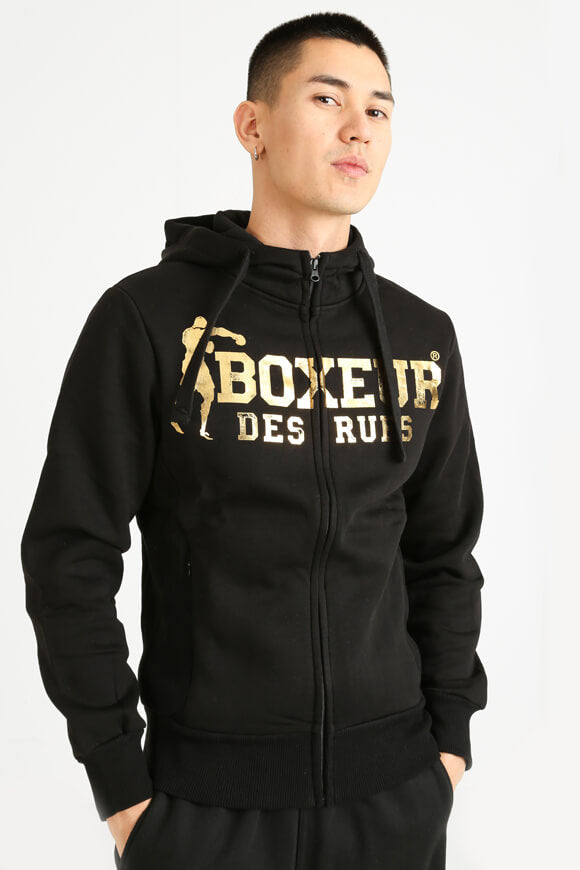 Kapuzensweatjacke - Schwarz + Goldfarbe