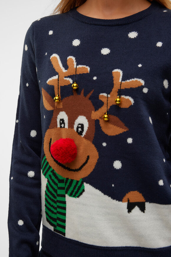 Snowy Deer Weihnachtsstrickpullover - Navy Blazer