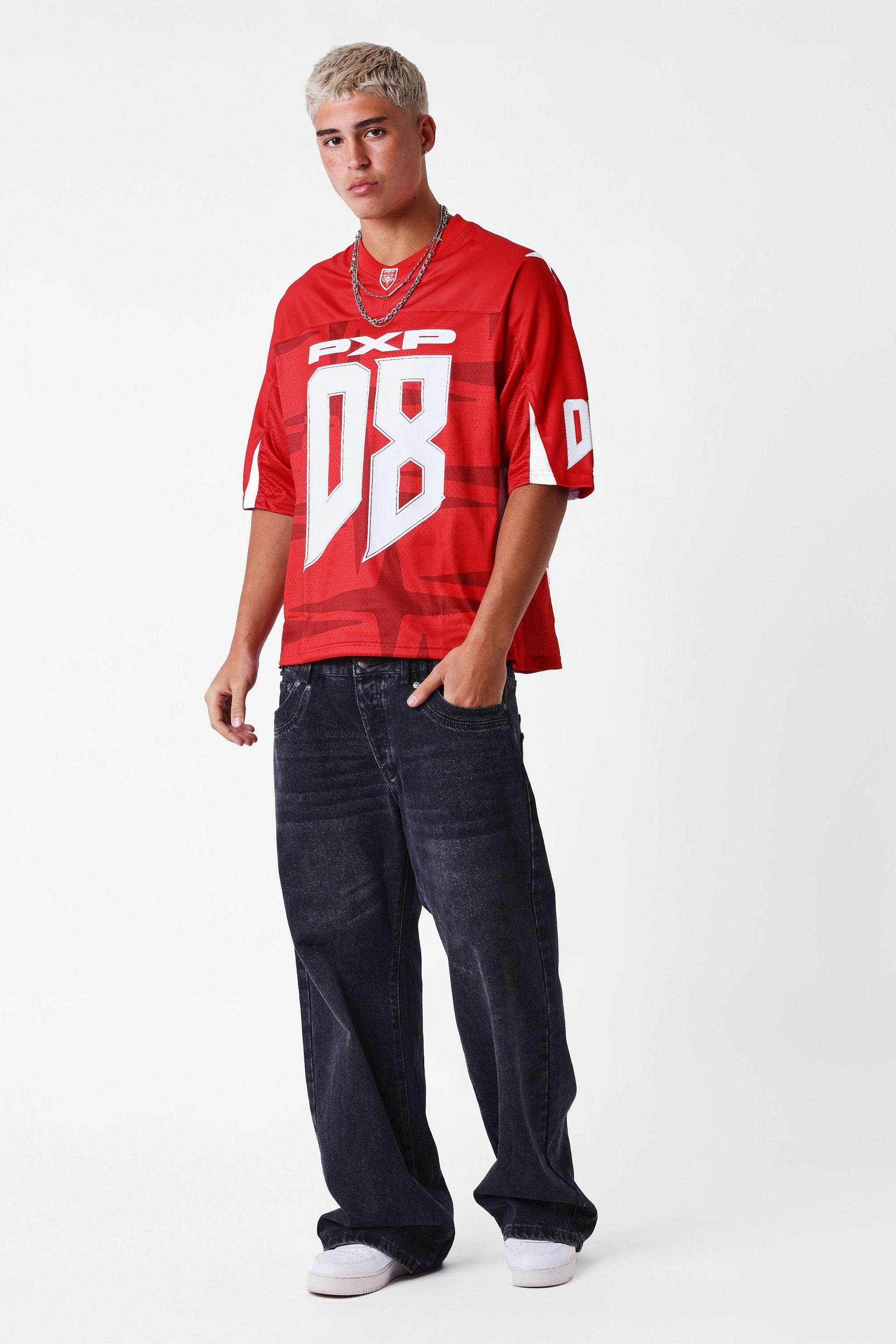 Mesh Oversize T-Shirt - Red + White