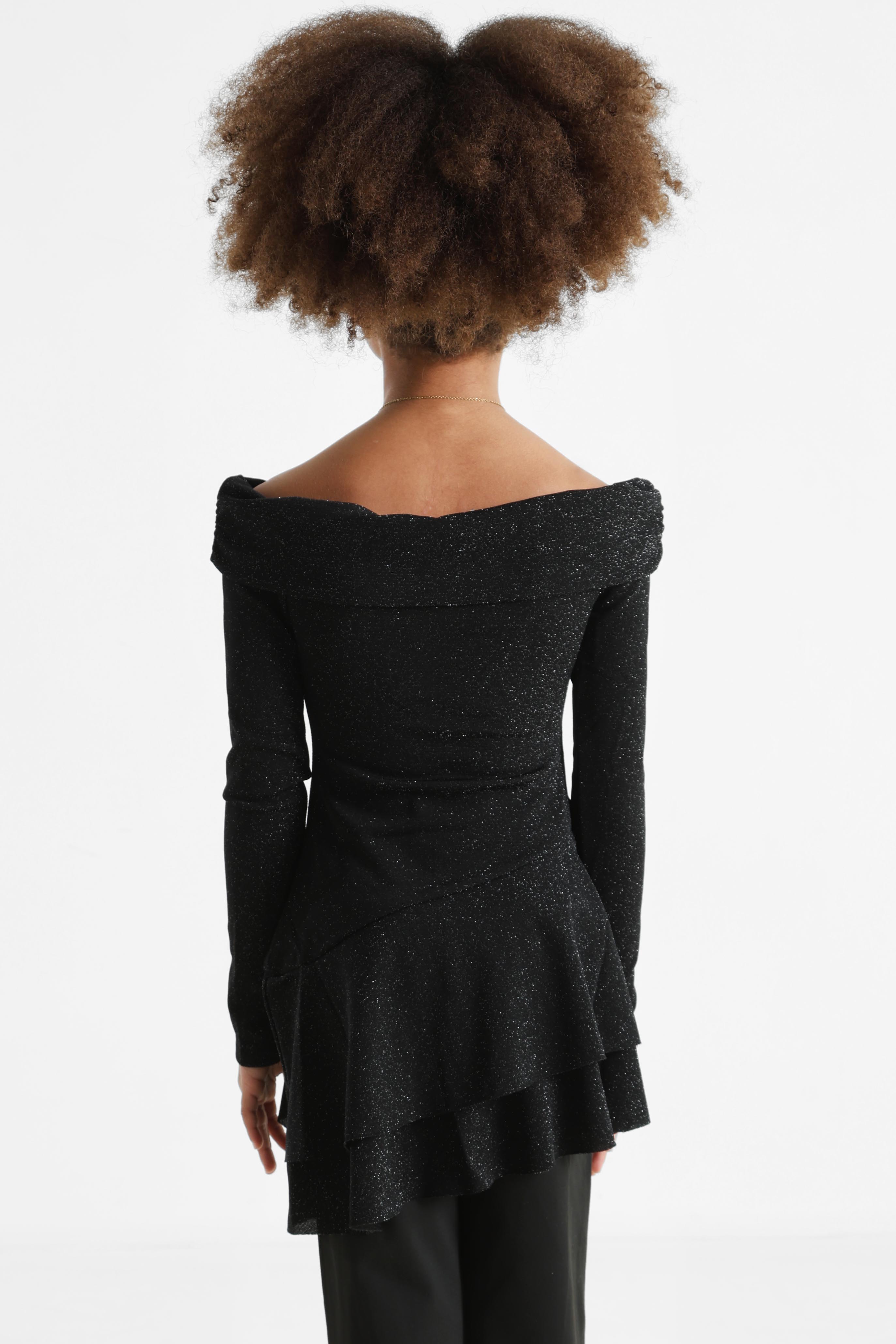Glitzer Off Shoulder Minikleid - Schwarz + Silber