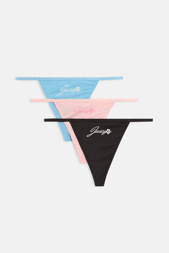 Dreierpack Strings - Black + Dusk Blue + Juicy Pink