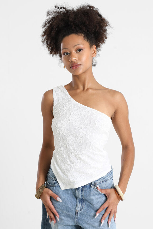 Strukturiertes One Shoulder Top - Offwhite