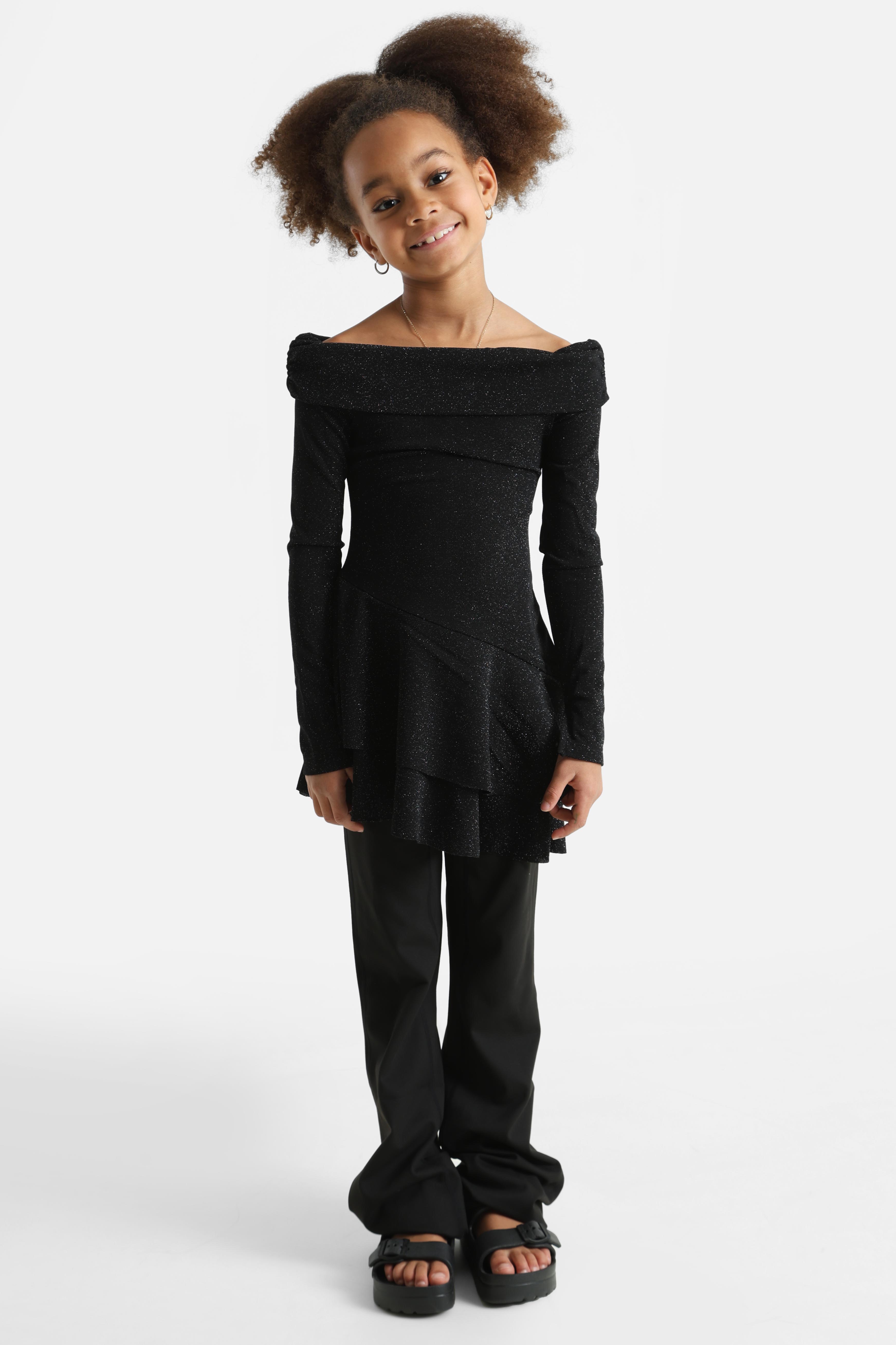 Glitzer Off Shoulder Minikleid - Schwarz + Silber