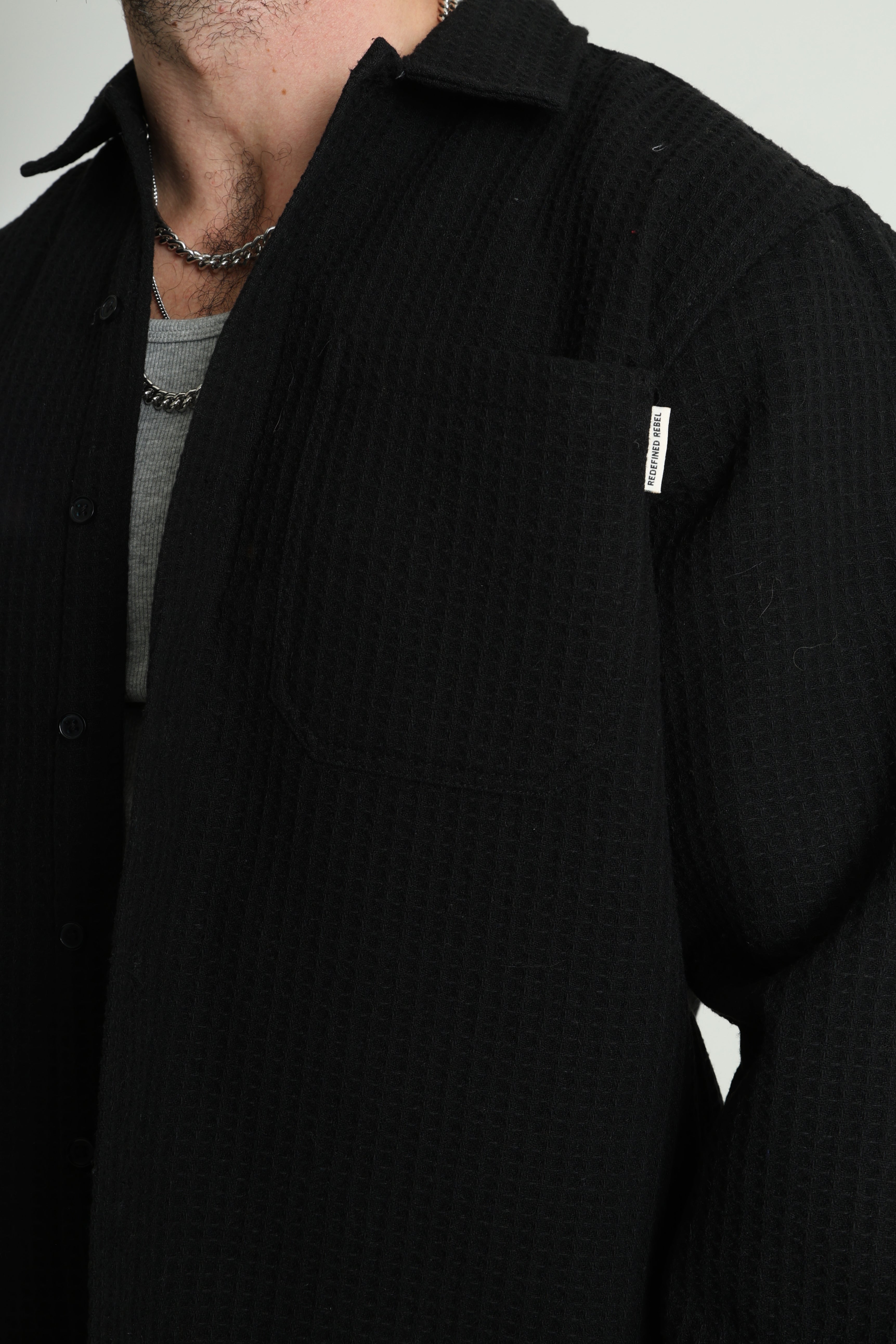 RRCHEN Overshirt mit Waffelstruktur - Black