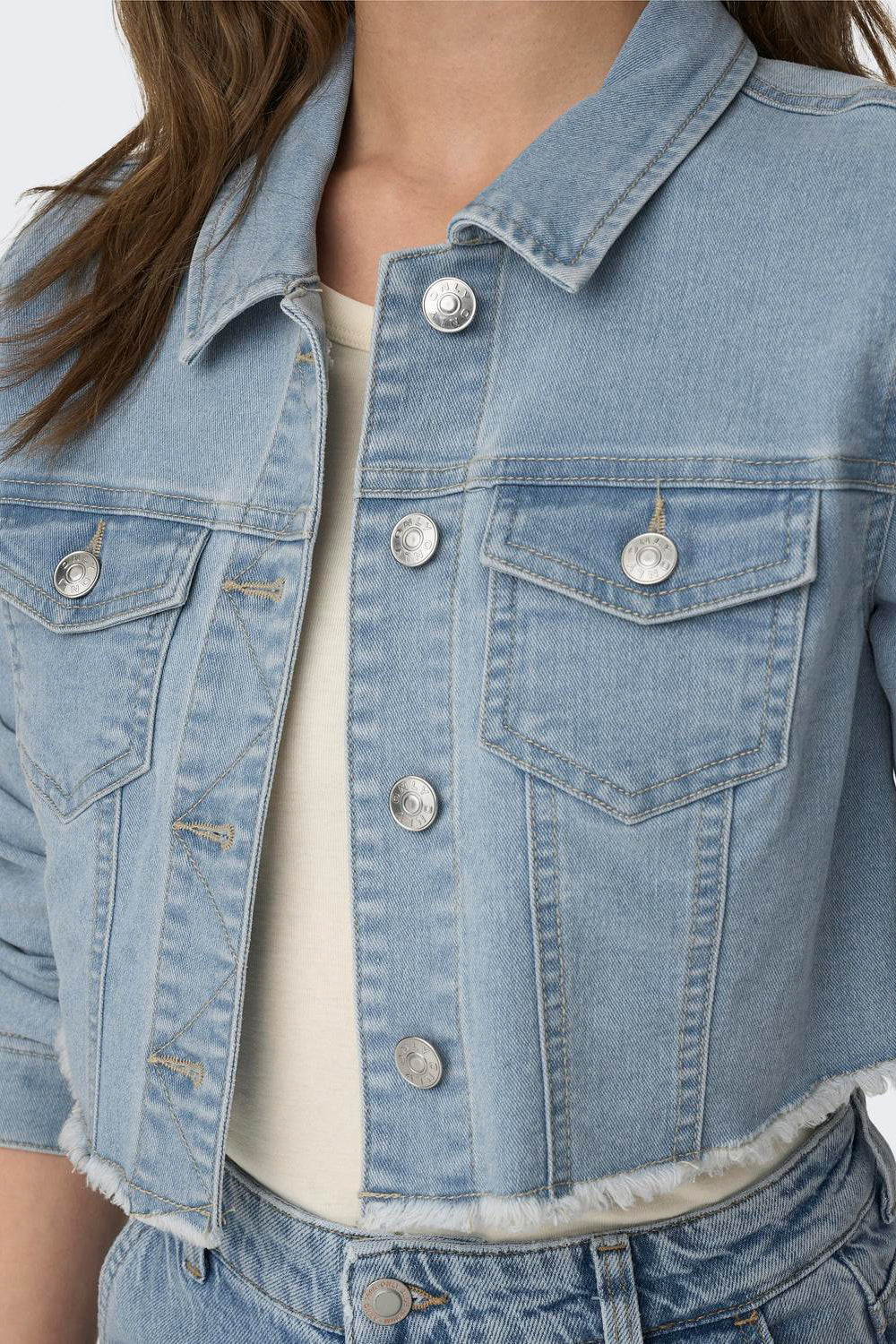Wonder Crop Jeansjacke - Light Blue Denim
