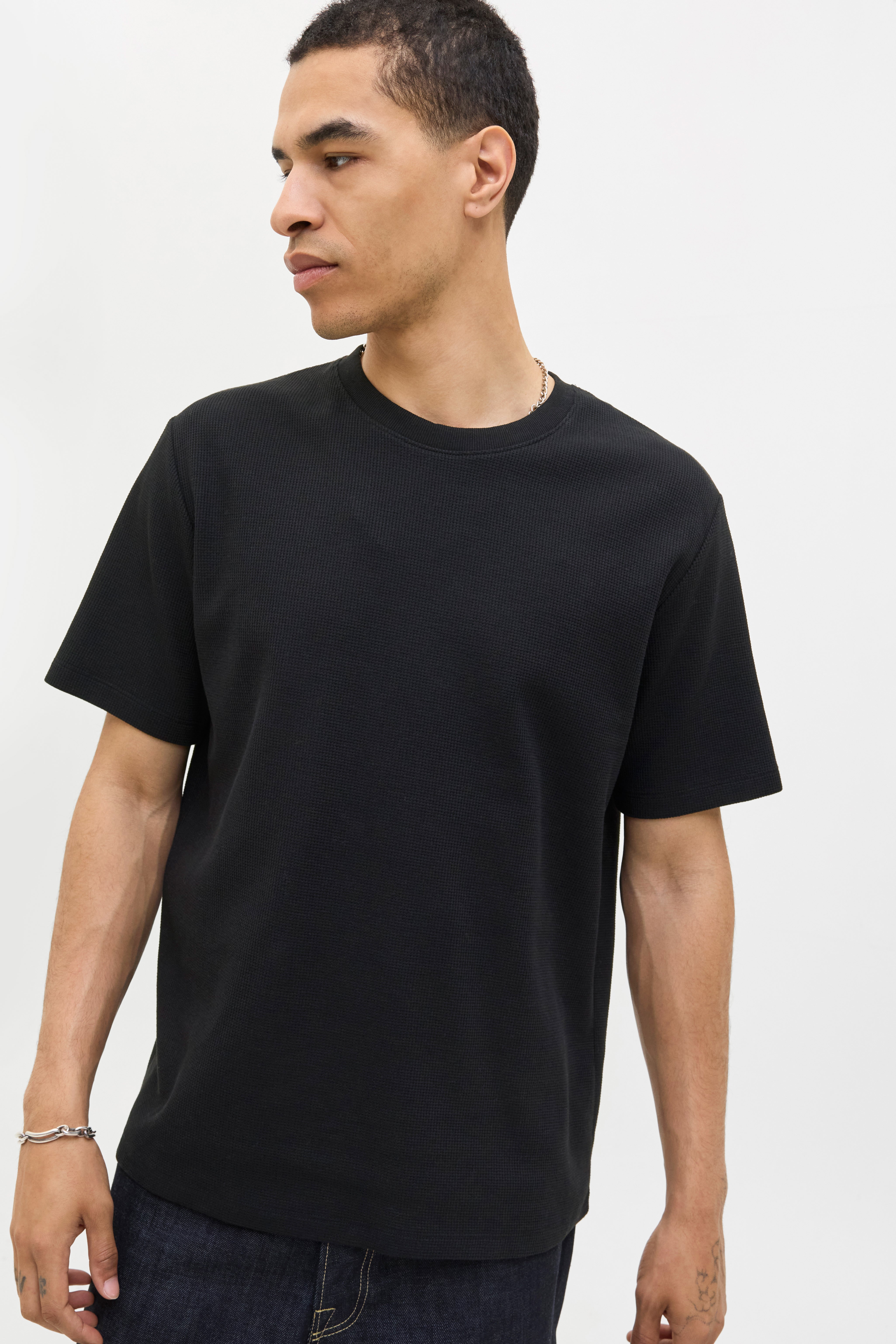 JJEAUSTIN T-Shirt mit Waffelstruktur - Black