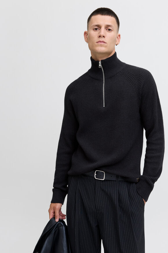 Pannel gerippter Strickpullover - Black